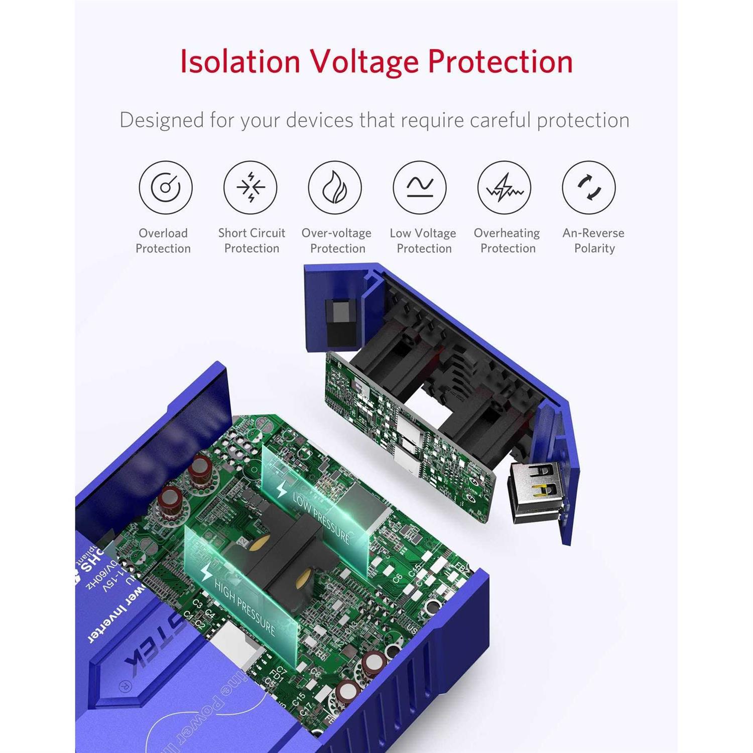 Bestek Pure Sine Wave 300w Power Inverter DC 12V to AC 110v with 4.2A Dual Smart USB Ports Car Adapter - Image 4