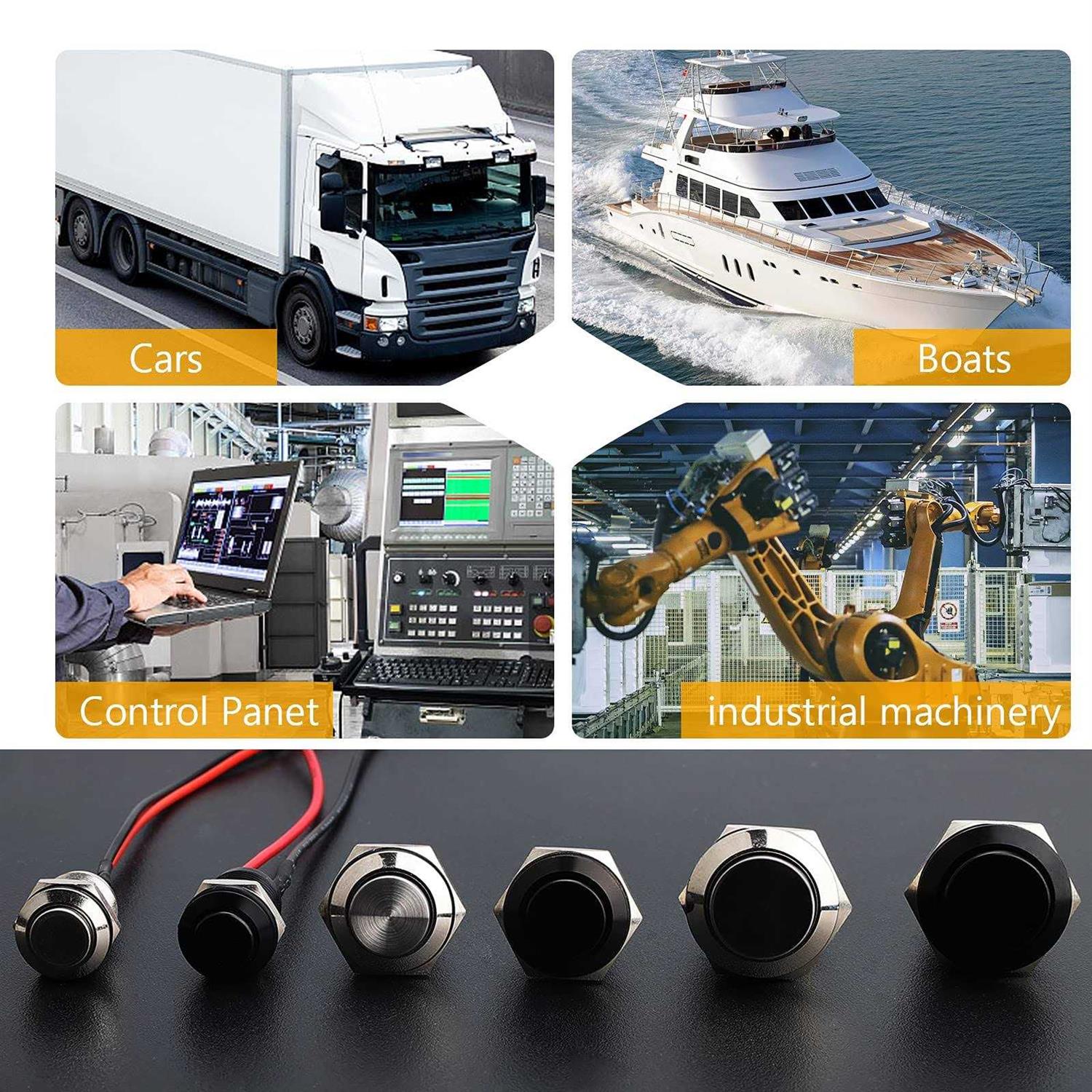 Starelo 5pcs 12mm Momentary Push Button Switch Silver Shell with pre-w - Image 2