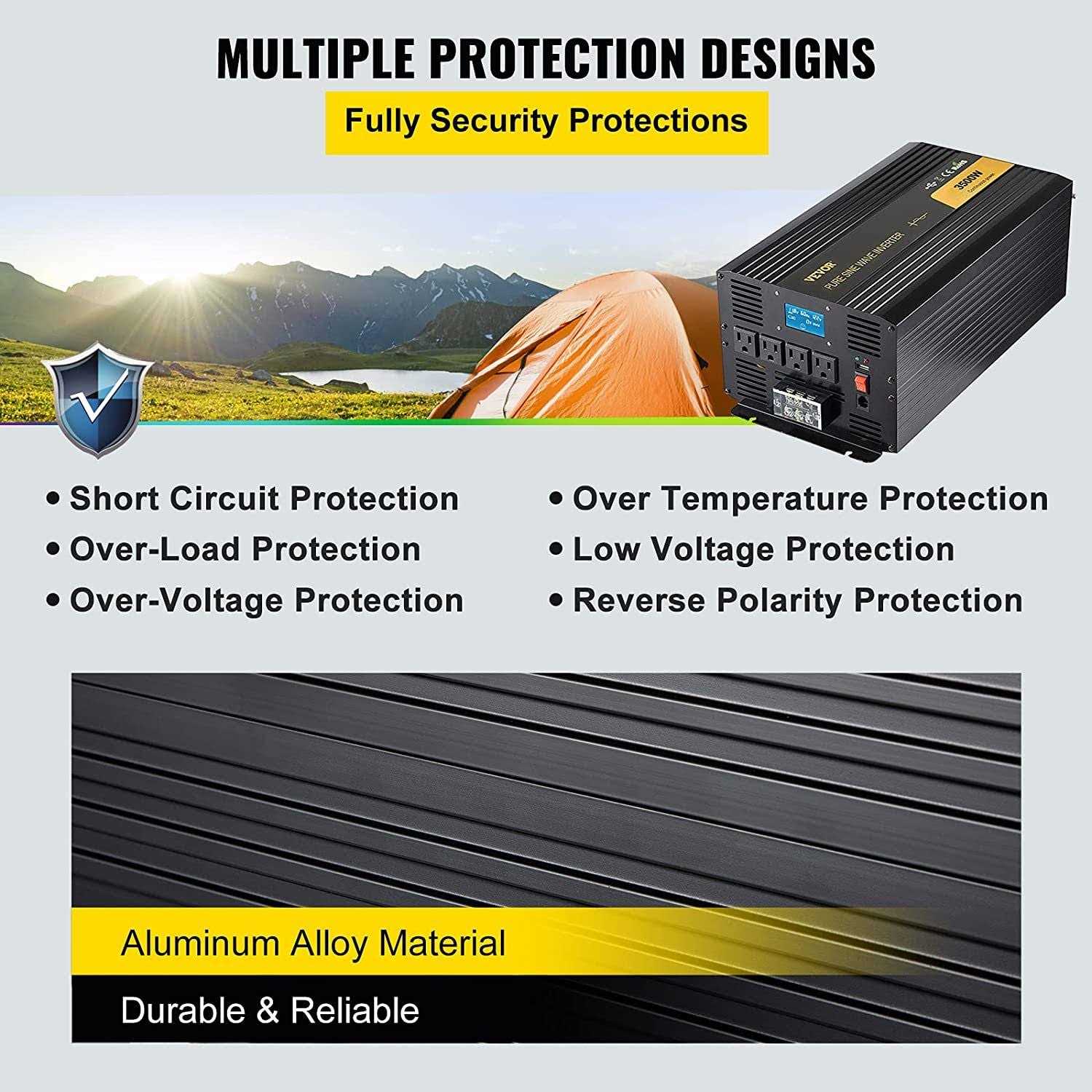 VEVOR Pure Sine Wave Inverter 3500 Watt Power Inverter, DC 12V to AC 120V Car Inverter, with USB Port LCD Display Remote Controller and AC Outlets - Image 5