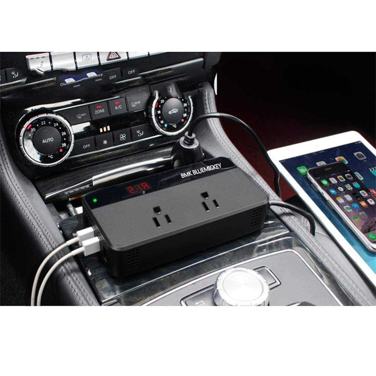 BMK 200W Car Power Inverter DC 12V to 110V AC Car Inverter 4 USB Ports Charger Adapter Car Plug Converter with Switch and Current Lcd Screen - Image 3