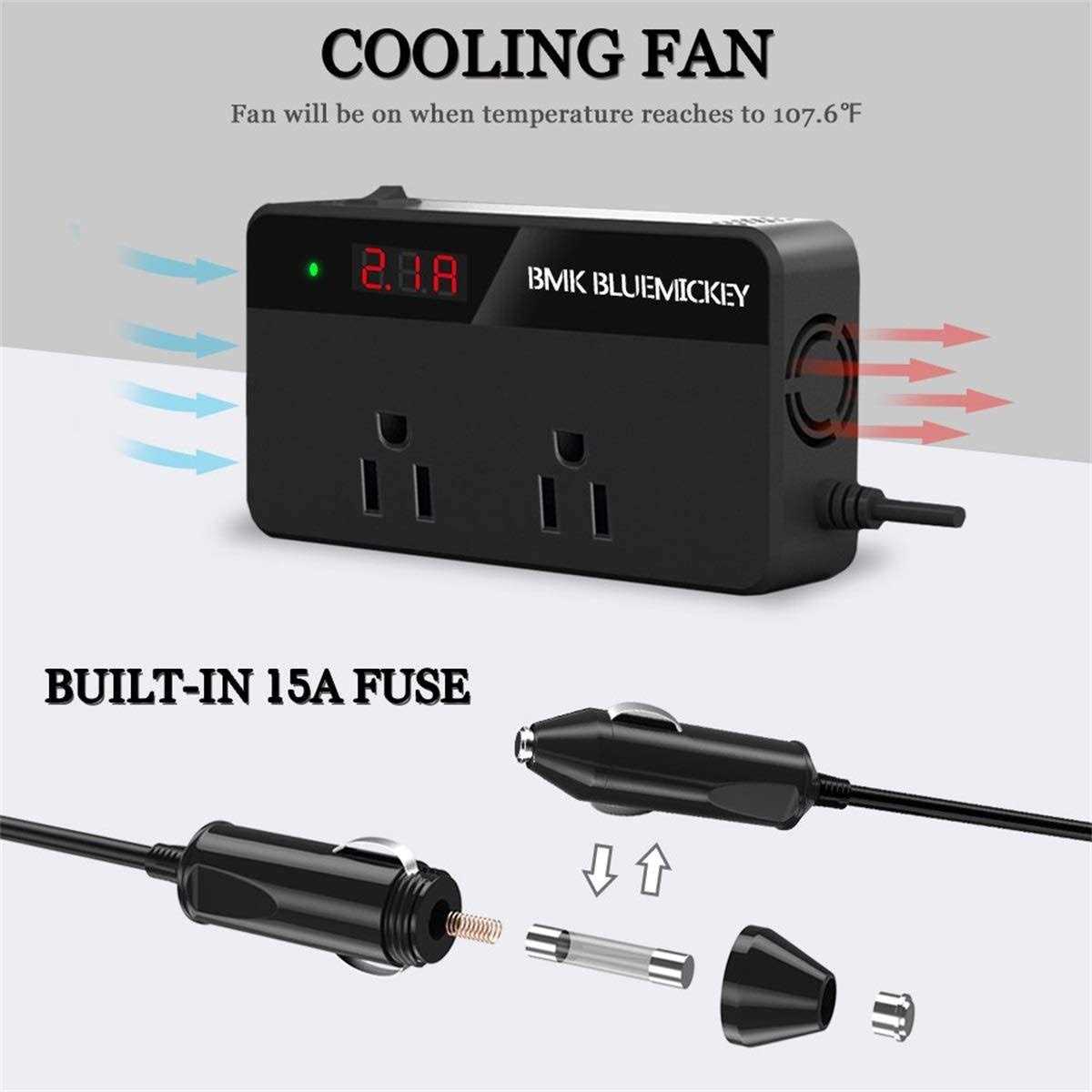 BMK 200W Car Power Inverter DC 12V to 110V AC Car Inverter 4 USB Ports Charger Adapter Car Plug Converter with Switch and Current Lcd Screen - Image 4