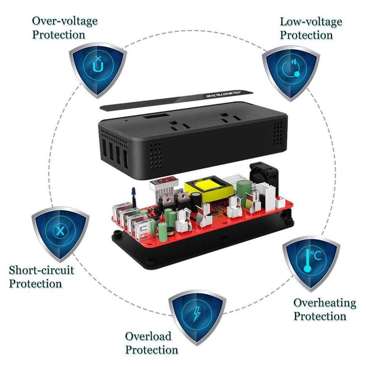 BMK 200W Car Power Inverter DC 12V to 110V AC Car Inverter 4 USB Ports Charger Adapter Car Plug Converter with Switch and Current Lcd Screen - Image 5