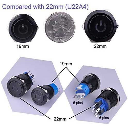 Ulincos Latching Pushbutton Switch U19C1 1NO1NC SPDT ON/Off Black Metal Shell - Image 3