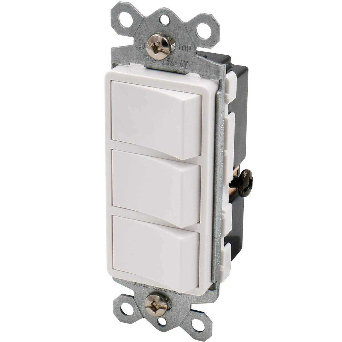 Baomain Triple Rocker Combination Switch 15 Amp 120 Volt 3 Individual Switches - Image 3