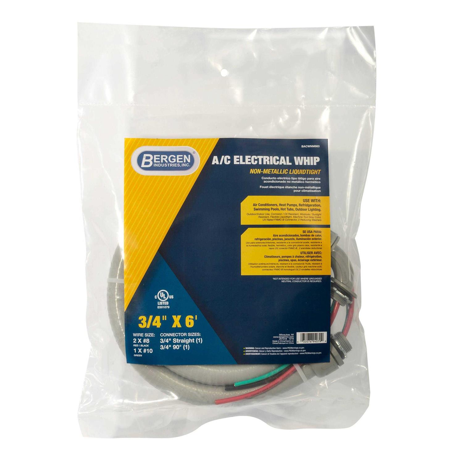 Bergen Industries BACWNM863 3/4 in. X 6 ft. 8/2 and 10/1 Non-Metallic Flexible Liquidtight A/C Electrical Whip - Image 5