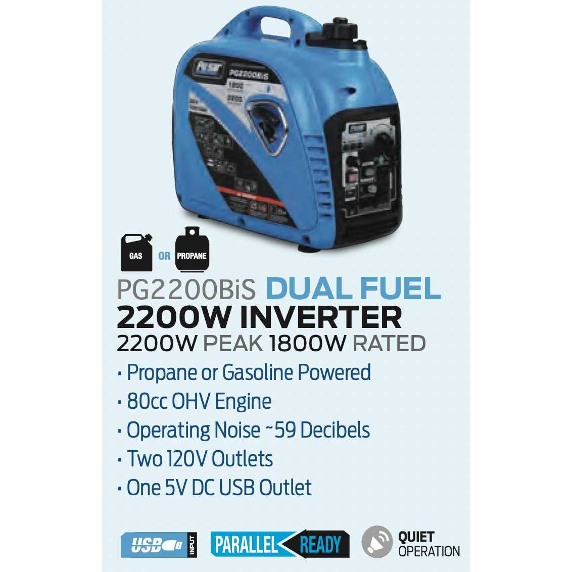 Pulsar 2,200W Portable Dual Fuel Quiet Inverter Generator - Image 5