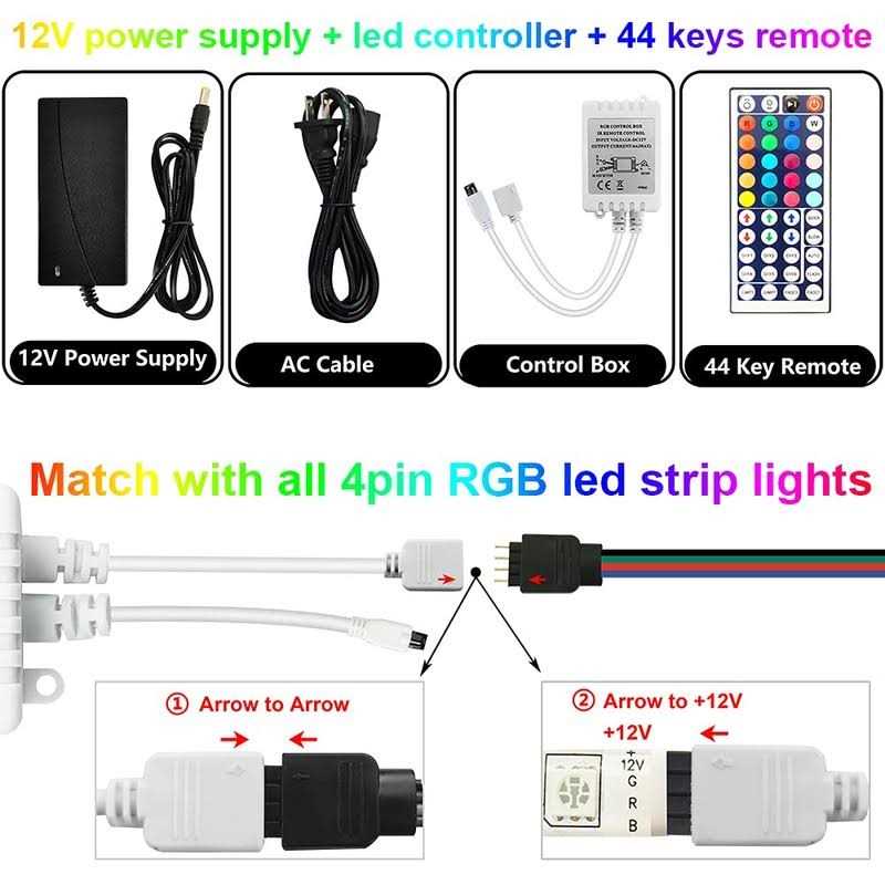 Clordeal 12V Power Supply 44key Wireless IR Remote Control + RGB Control Box + 12V 5A Led Adapter for SMD 3528 5050 RGB Led Strip Lights - Image 3