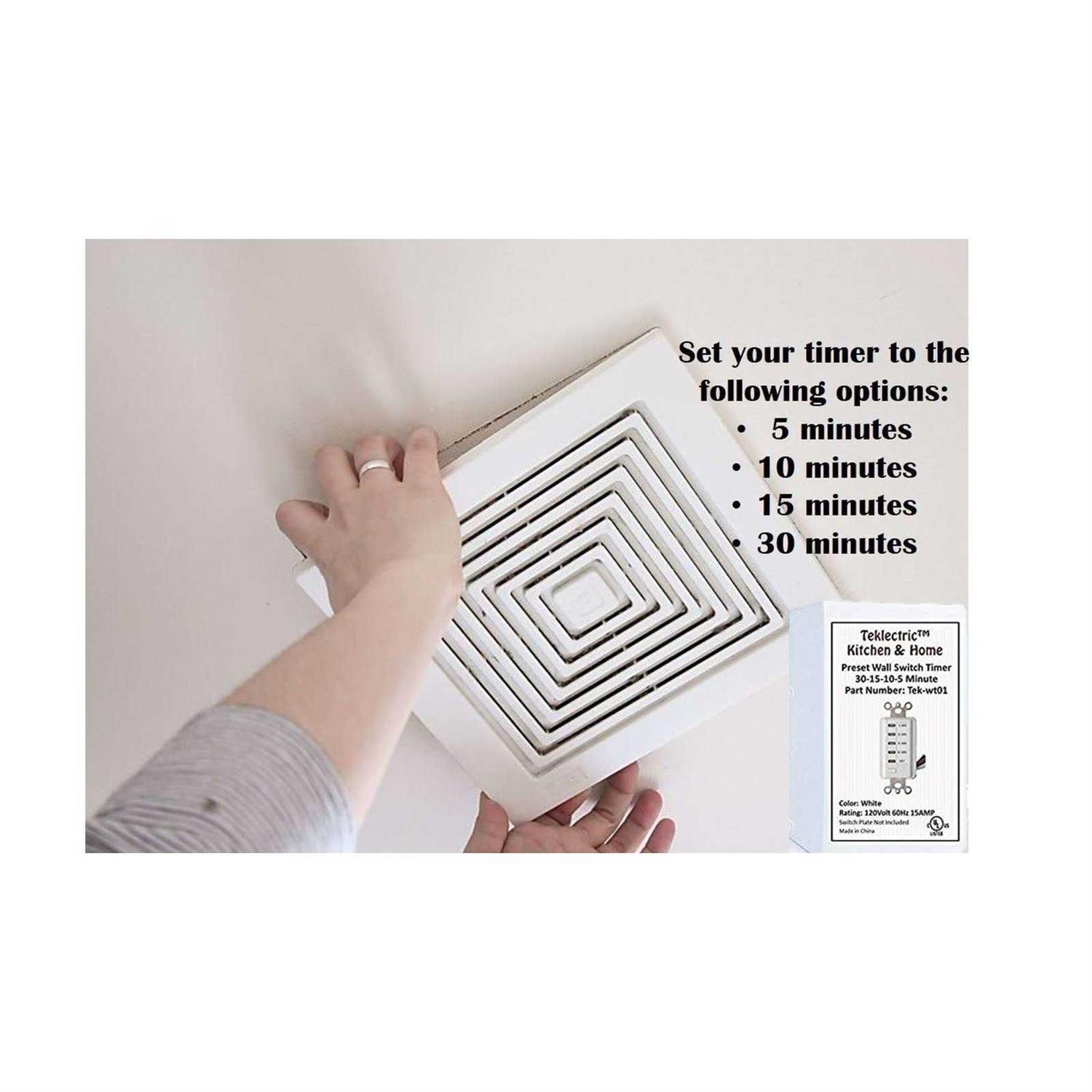 Bathroom Fan Auto Shut Off 30-15-10-5 Minute Preset Countdown Wall Switch Timer White 30-Minute - Image 3