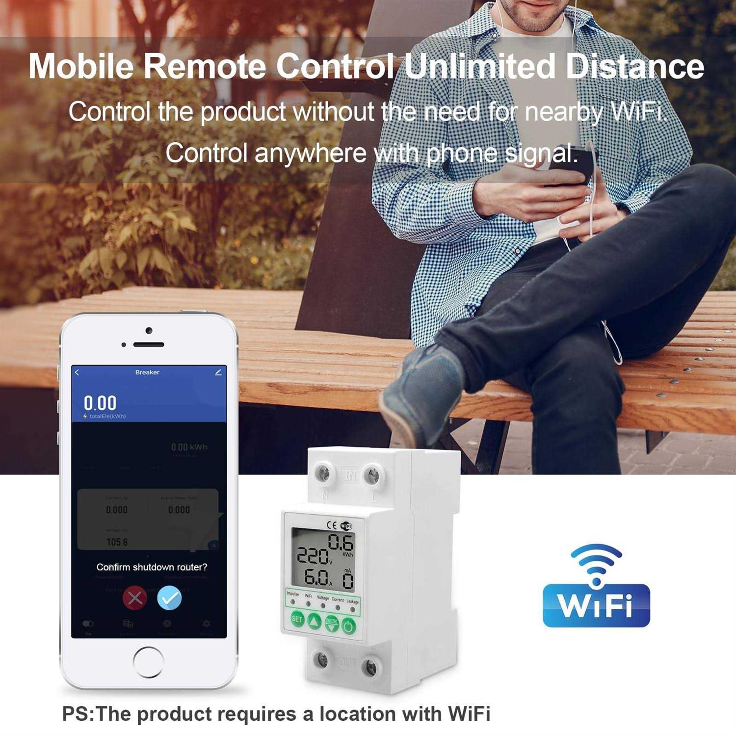 Smart Circuit Breaker WiFi Circuit Breaker Miniature Circuit Breaker with Leakage, Over Current and Over/Under Voltage Protection Functions - Image 2