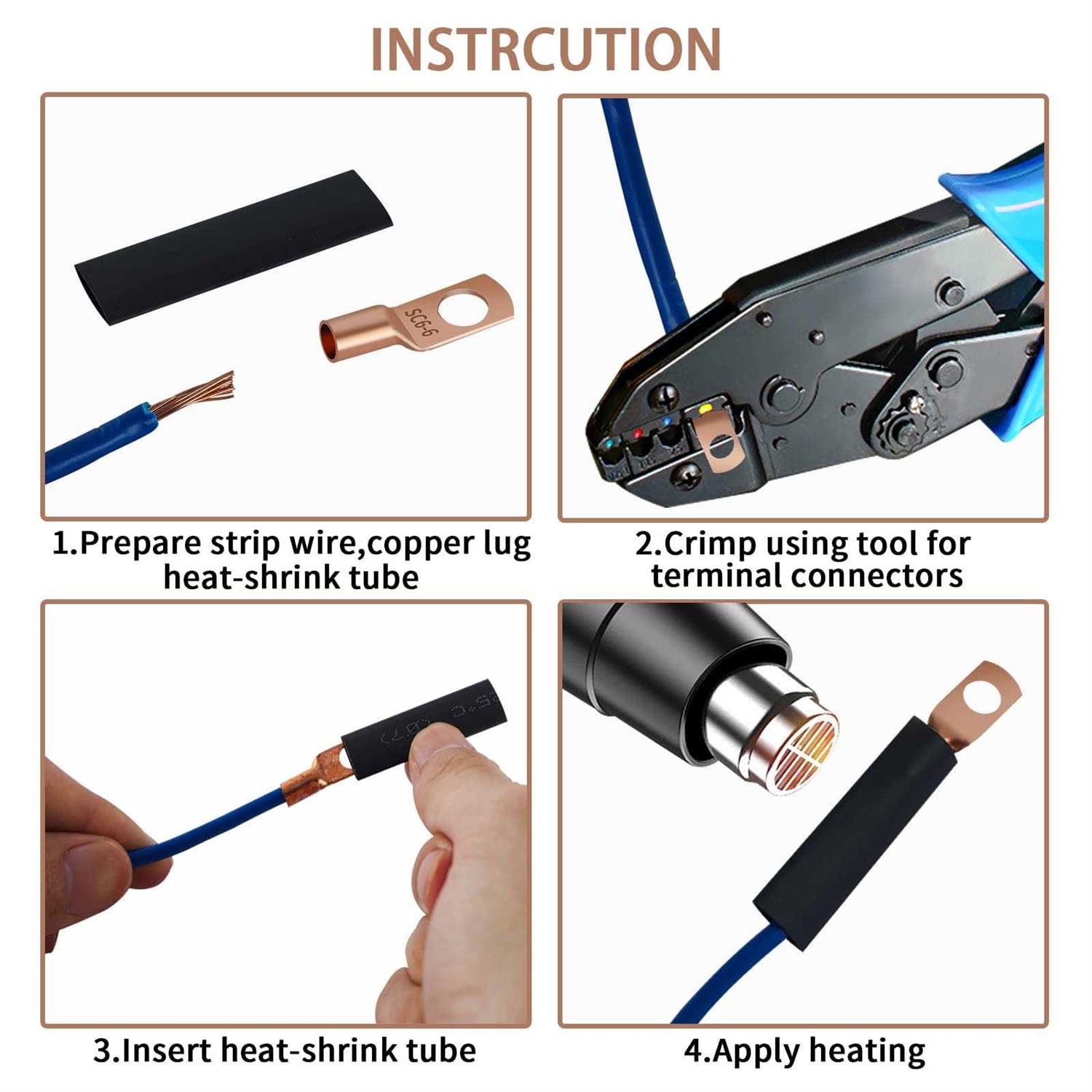 80 Pcs Copper Wire Lugs Battery Terminal Connectors AWG 8 6 12/10 with Heat Shrink Set - Image 4
