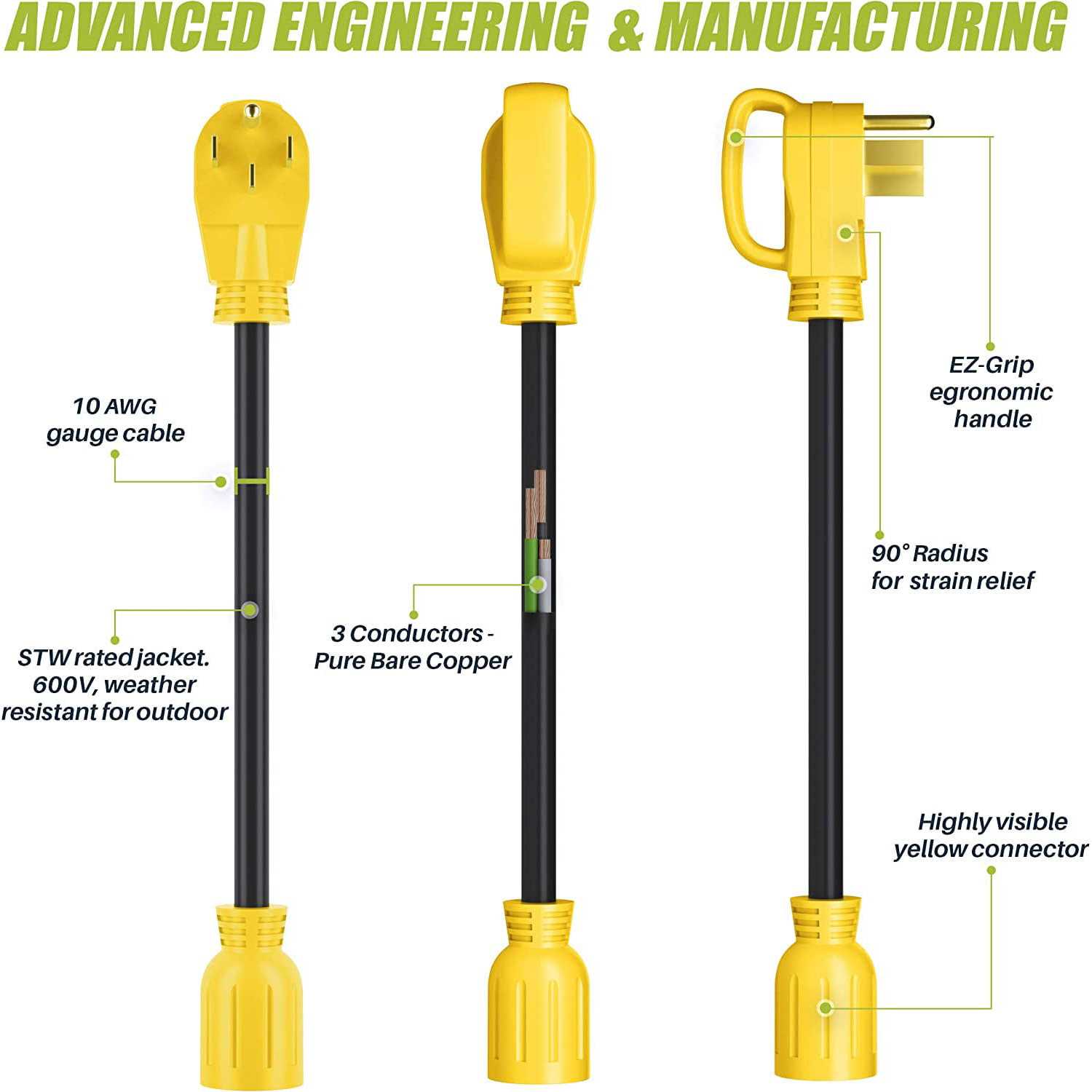 GearIT 50 Amp to 30 Amp 4-Prongs Locking Generator Transfer Switch Adapter Cord - Image 2