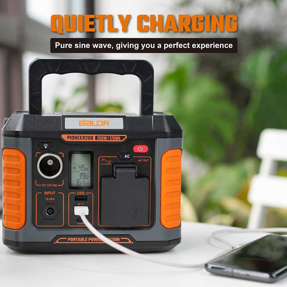 BALDR Portable Power Station Solar Generator with 200W/120V Pure Sine Wave AC Outlet - Image 5