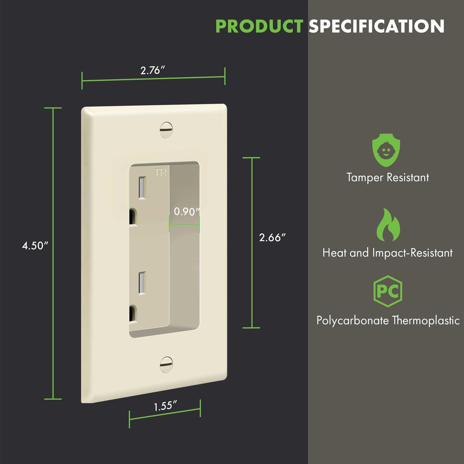 Topgreener Recessed Duplex Receptacle Outlet Flush Mounted Tamper-Resistant - Image 5