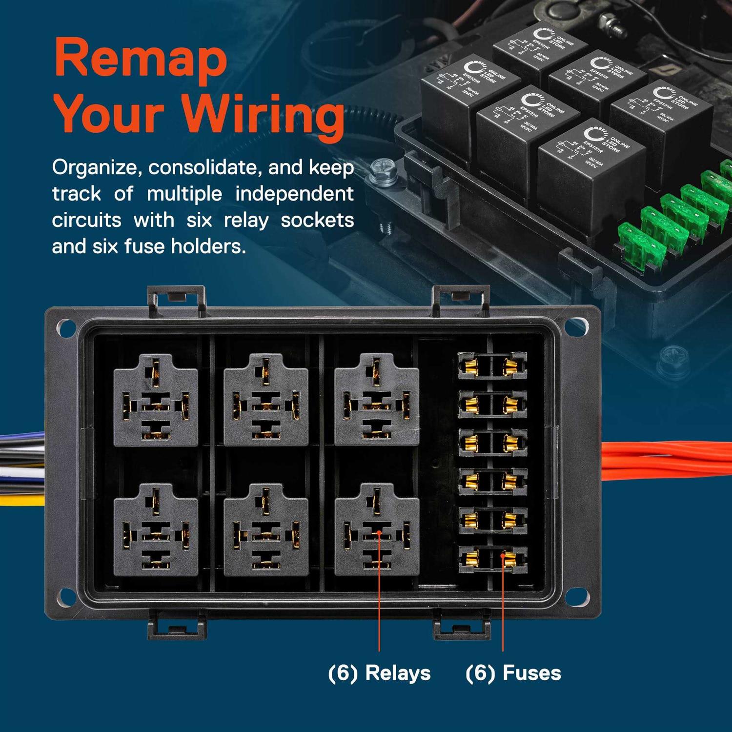 True Mods 12V Auto Waterproof Fuse Relay Box Block Kit w/ 12AWG + 16AWG Pre-Wired Harness Universal Relay - Image 3