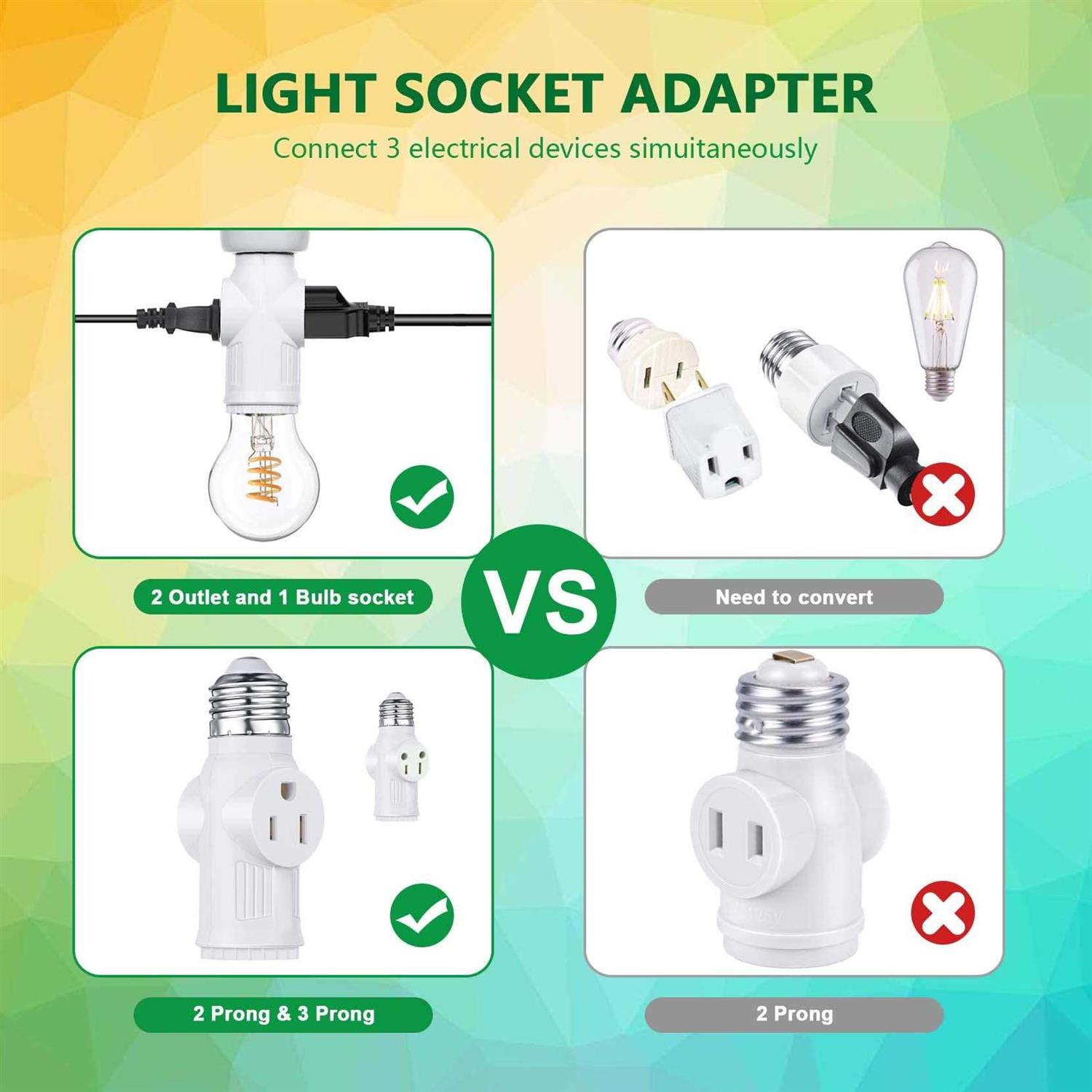 3 Prong Light Bulb Outlet Socket Plug Adapter Polarized Light Bulb Socket Converter - Image 3