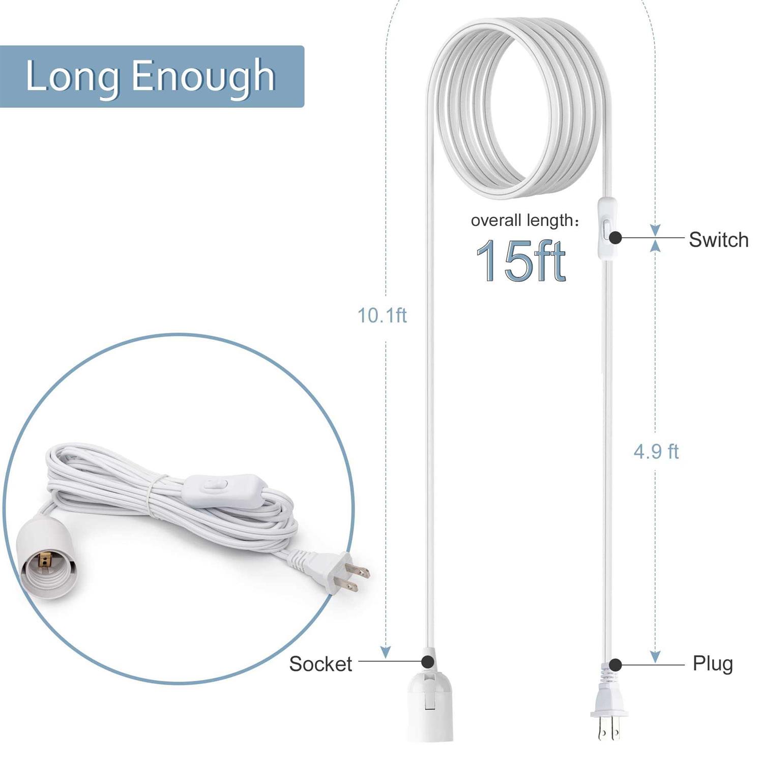 Jackyled Extension Hanging Lantern Cord Cable UL 360w with E26 E27 Socket On/Off Button Pendant Lighting - Image 2