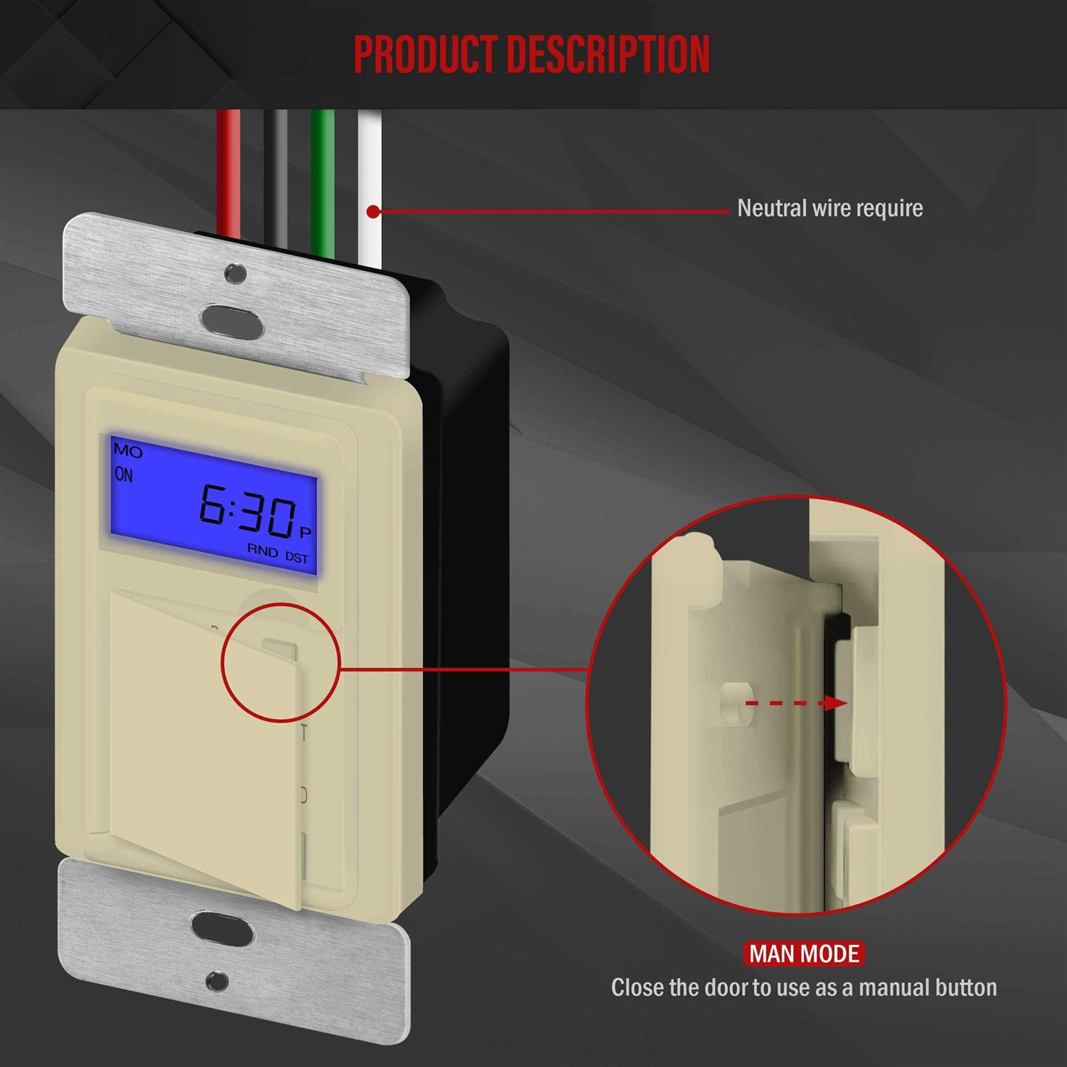 Enerlites 7-Day Digital In-Wall Programmable Timer Switch - Image 5