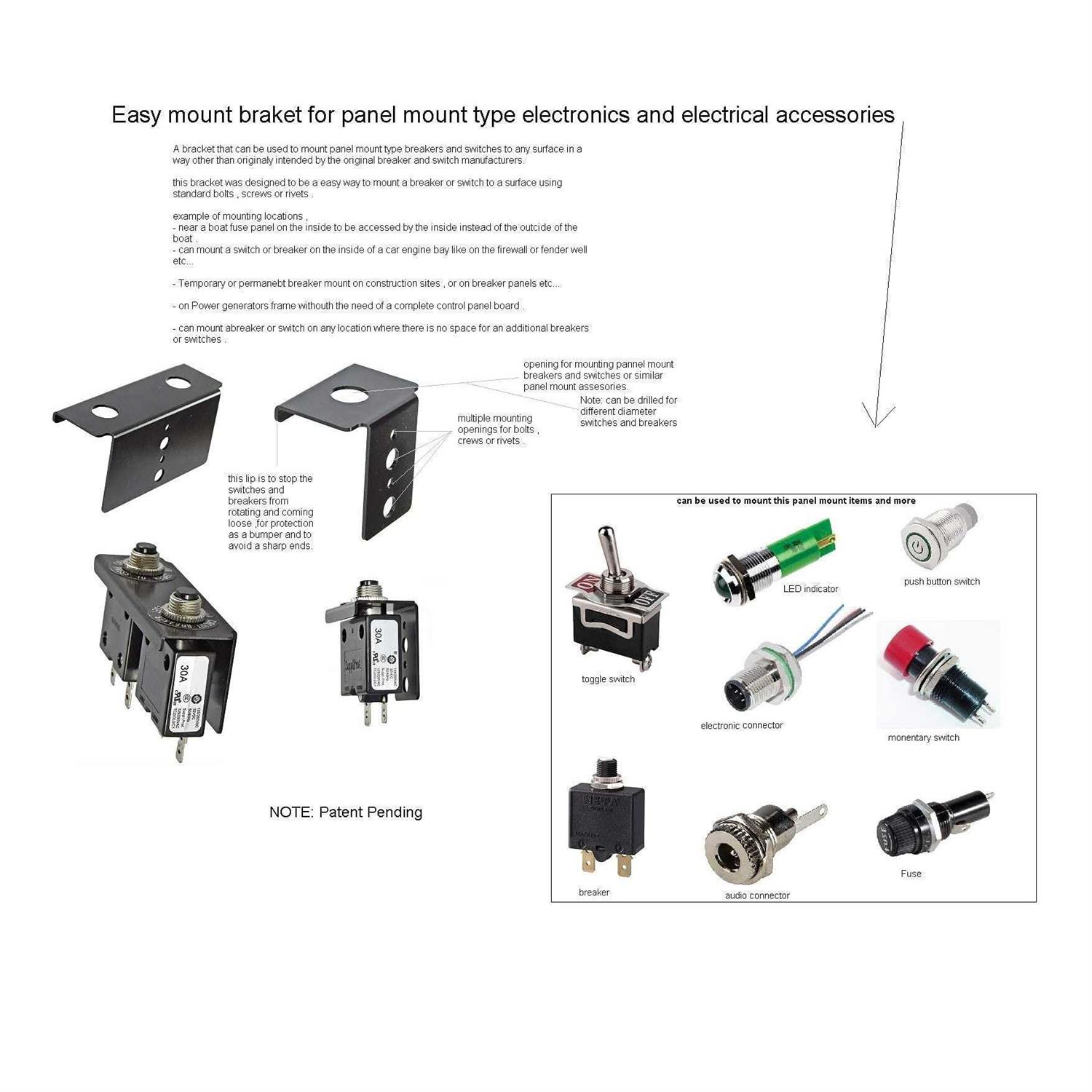 Bracket for Panel Mount Electrical Components Like Push Button Circuit Breaker, Toggle Switch, Led Indicator Panel Mount Connector, Fuse and More - Image 2