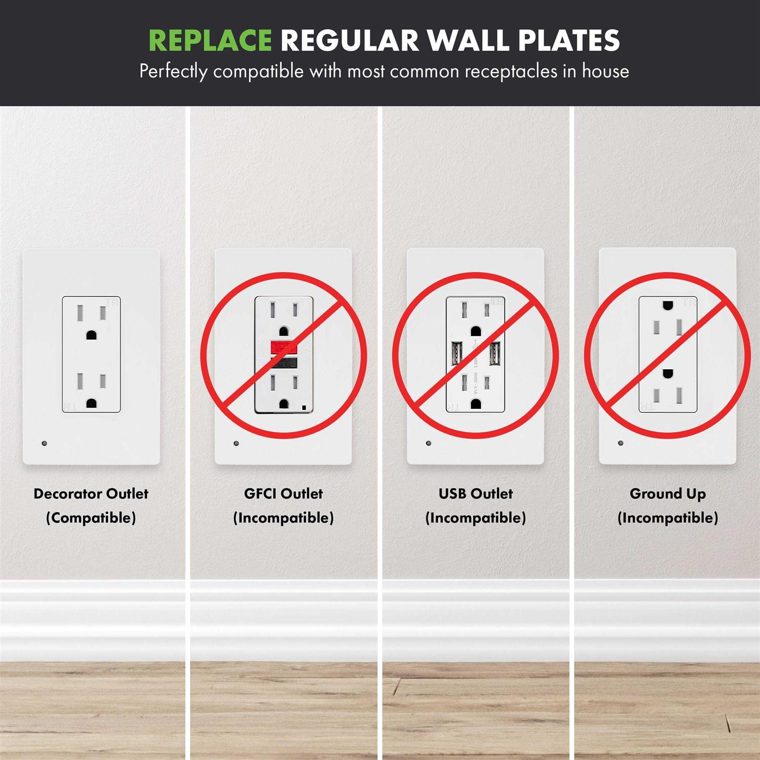 TOPGREENER 1-Gang Decorator/Rocker Outlet Plastic Screwless Midsize Wall Plate with Nightlight - Image 3
