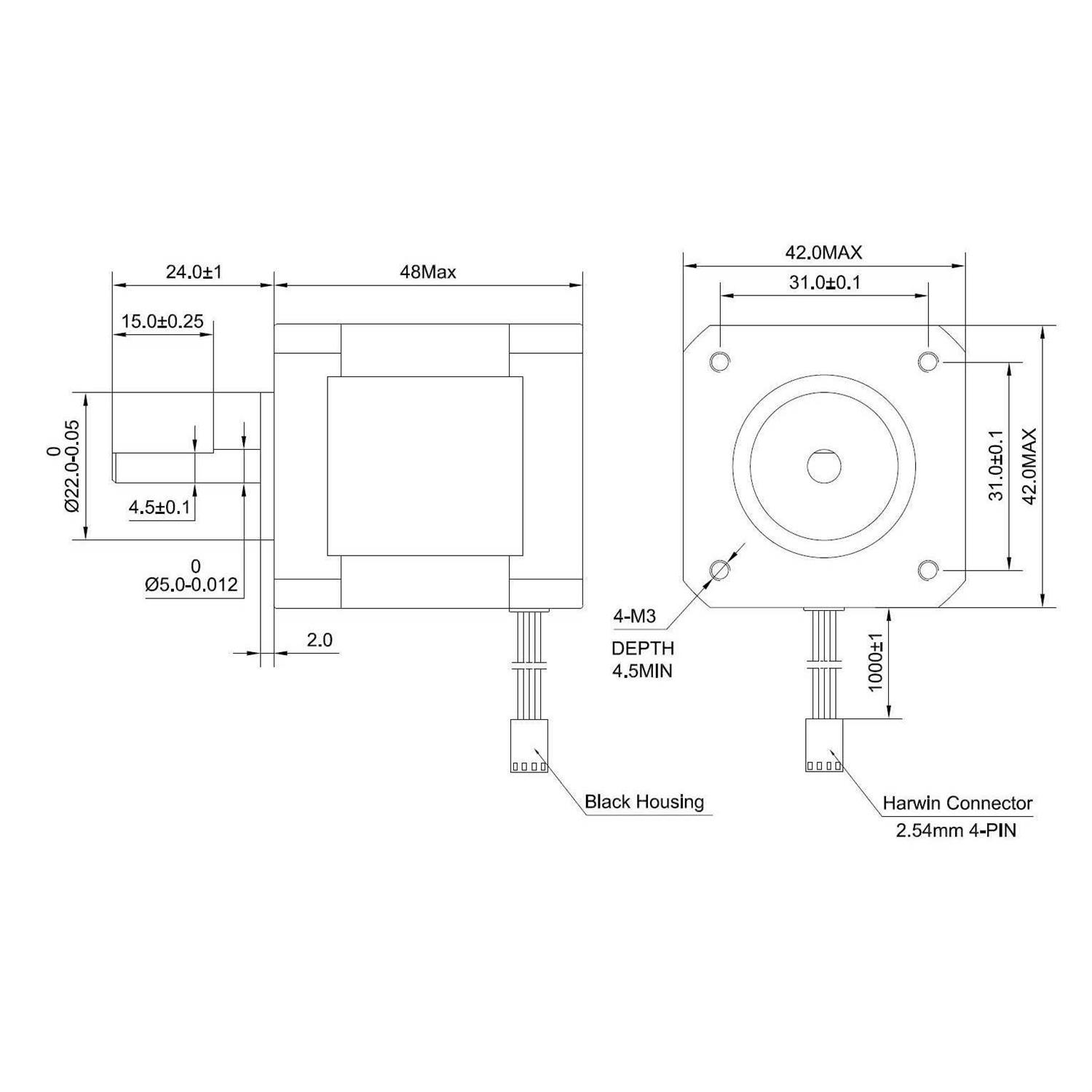 Stepperonline Nema 17 Stepper Motor 59Ncm 2A 48mm 4 Wires w/ 1m Cable & Connector for DIY CNC 3D Printer - Image 2