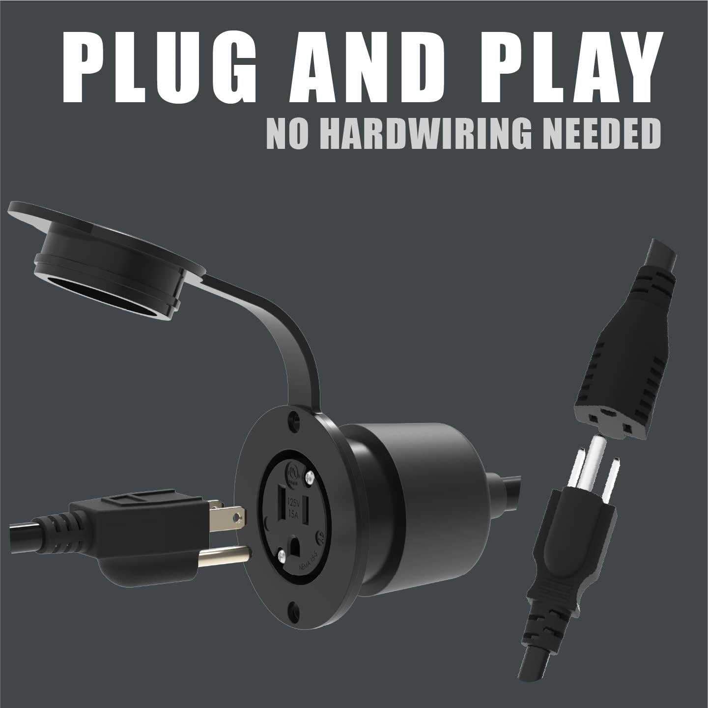 10 Foot 15A Weatherproof Outdoor Power Outlet by Journeyman-Pro 15 Amp 110/120 Volt 5-15R Receptacle Kit with Integrated 120 Extension - Image 5