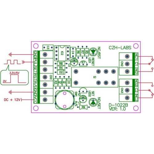 Electronics-Salon Panel Mount Momentary-Switch/Pulse-Signal Control Latching DPDT Relay Module,12V - Image 3