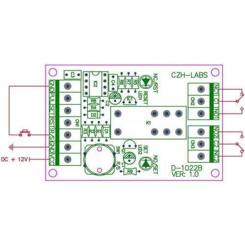 Electronics-Salon Panel Mount Momentary-Switch/Pulse-Signal Control Latching DPDT Relay Module,12V - Image 5