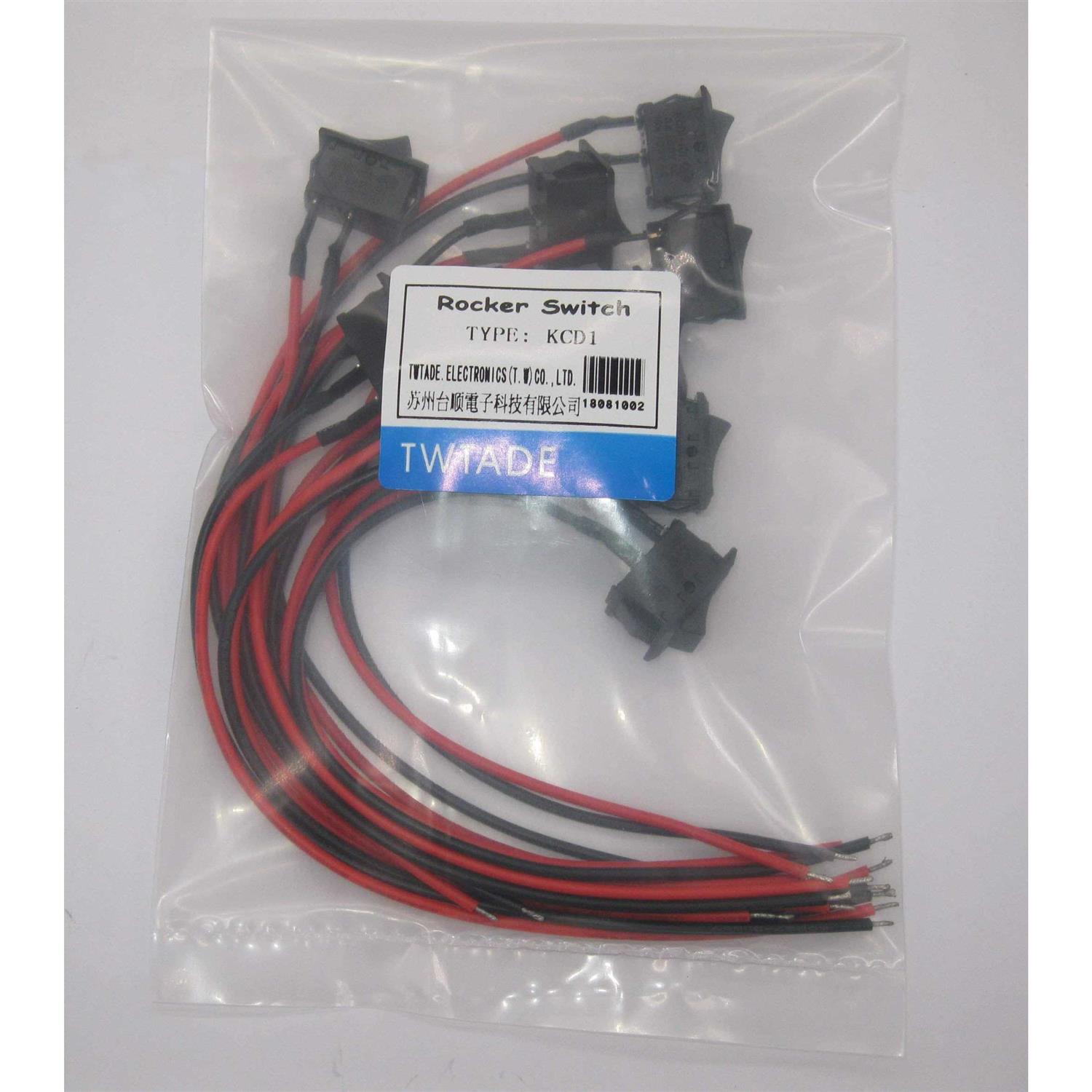TWTADE 10Pcs Rocker Switch ON/Off 2Pin Latching Square Toggle SPST Switch Snap with Wires KCD1-X-F - Image 4