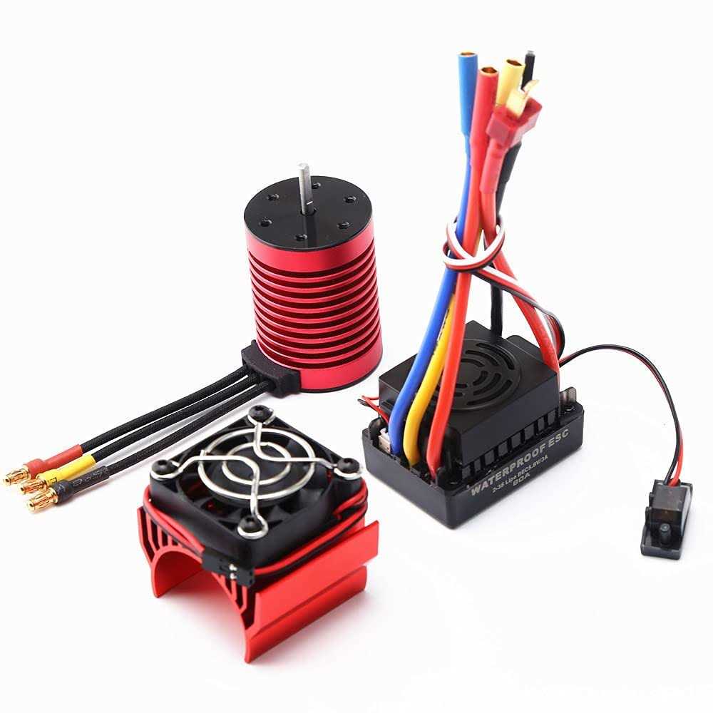 LIZHOUMIL F540 3000KV/3300KV/3900KV/4370KV Waterproof Brushless Motor+60A Brushless ESC+Heat Sink for 1/10 RC Car Redcat Electric Volcano Epx Pro
