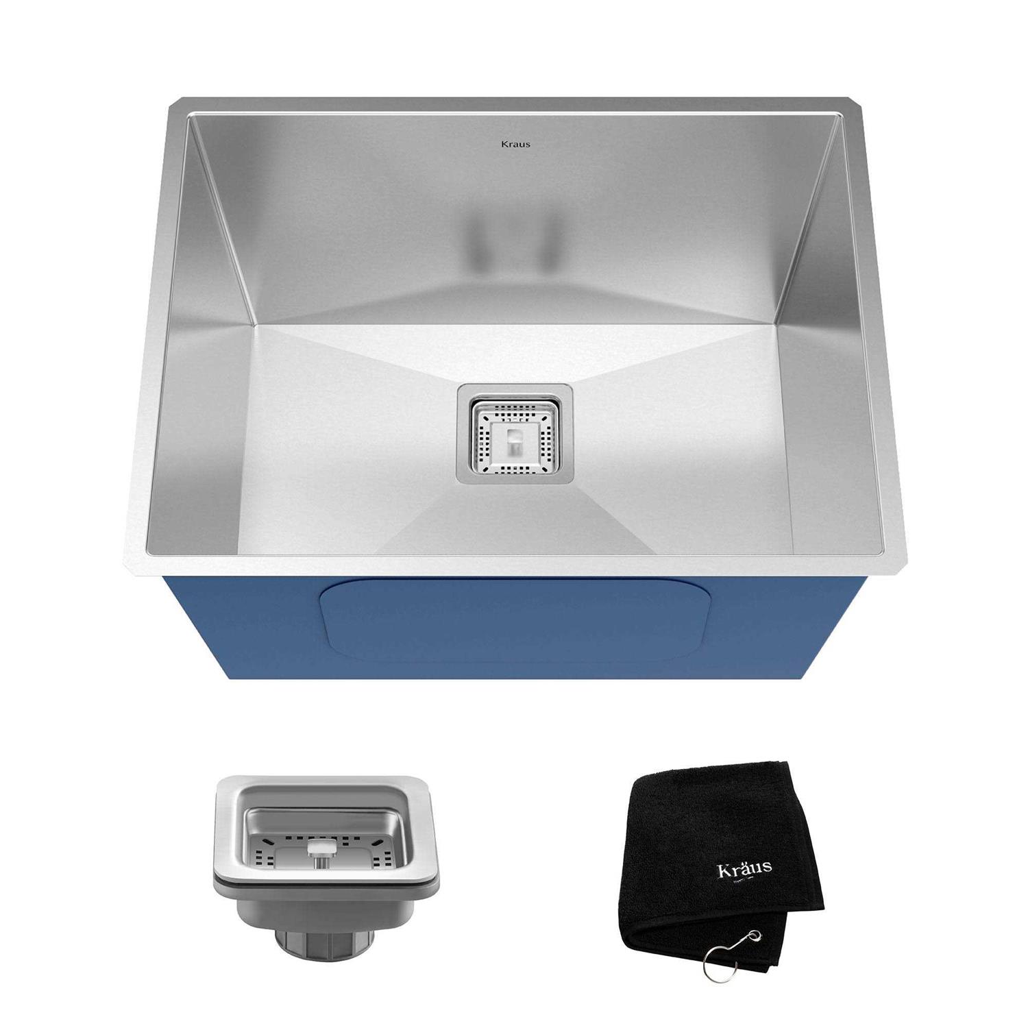Kraus Pax Zero-Radius 24in. 18 Gauge Undermount Single Bowl Stainless Steel Laundry and Utility Sink KHU24L
