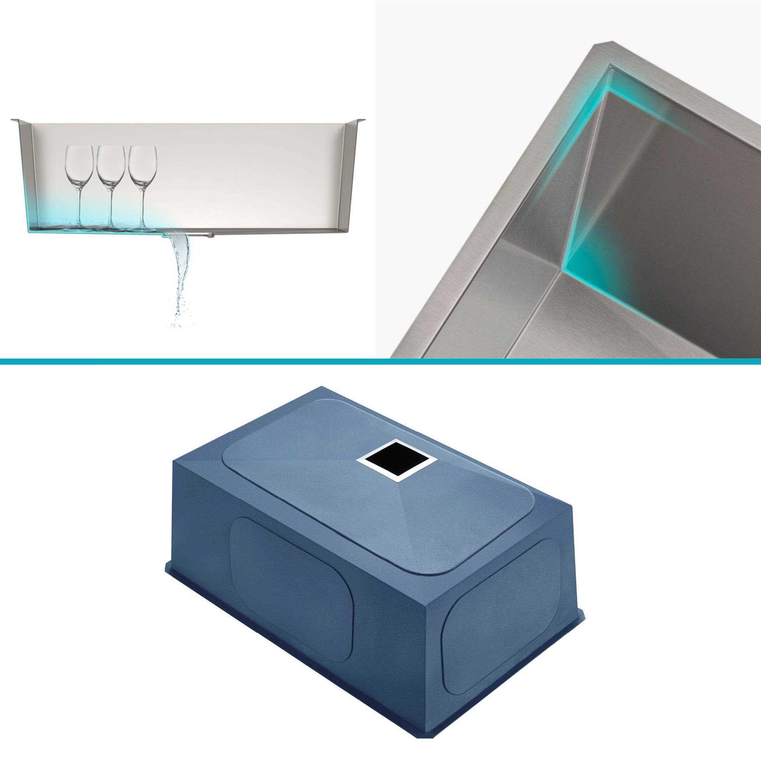 Kraus Pax Zero-Radius 24in. 18 Gauge Undermount Single Bowl Stainless Steel Laundry and Utility Sink KHU24L - Image 3