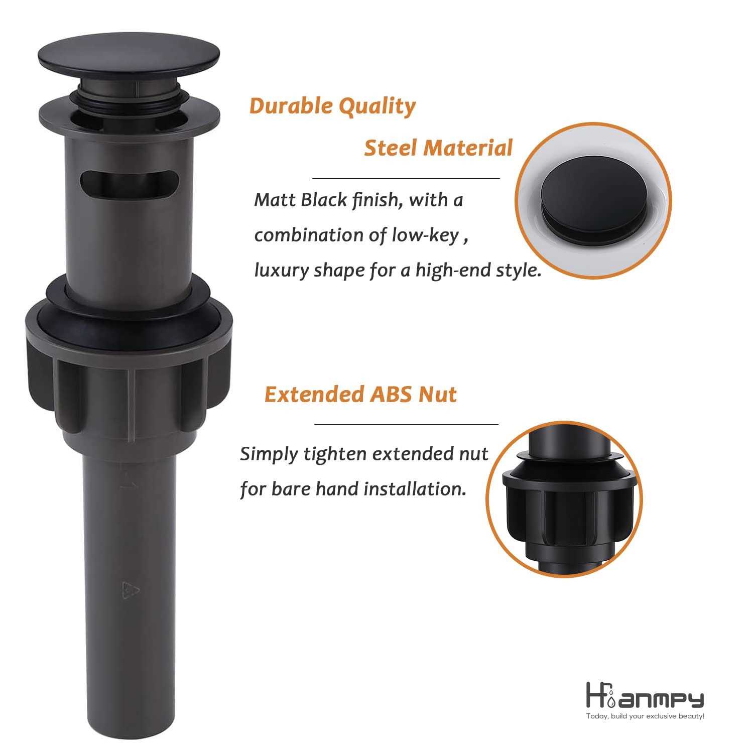 Matte Black ABS Pop Up Sink Drain with Overflow for Bathroom Vessel Sink Lavatory Vanity Bathroom Sink Drains-Easy Installation - Image 4