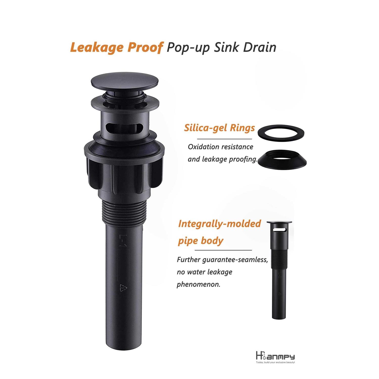 Matte Black ABS Pop Up Sink Drain with Overflow for Bathroom Vessel Sink Lavatory Vanity Bathroom Sink Drains-Easy Installation - Image 5