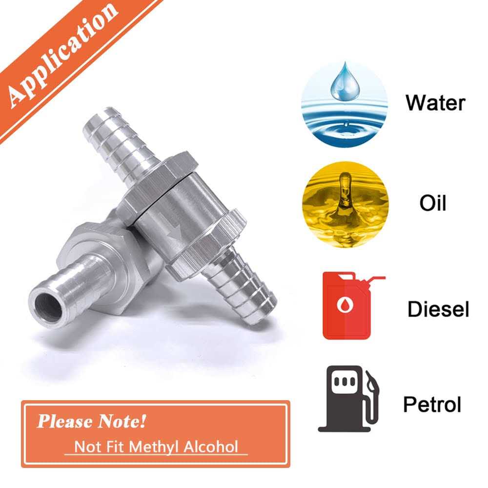 Mesee 2-Pack 3/8 10mm Fuel Non Return One Way Check Valve for Fuel Line Oil Petrol Diesel Water Aluminium Silve - Image 5
