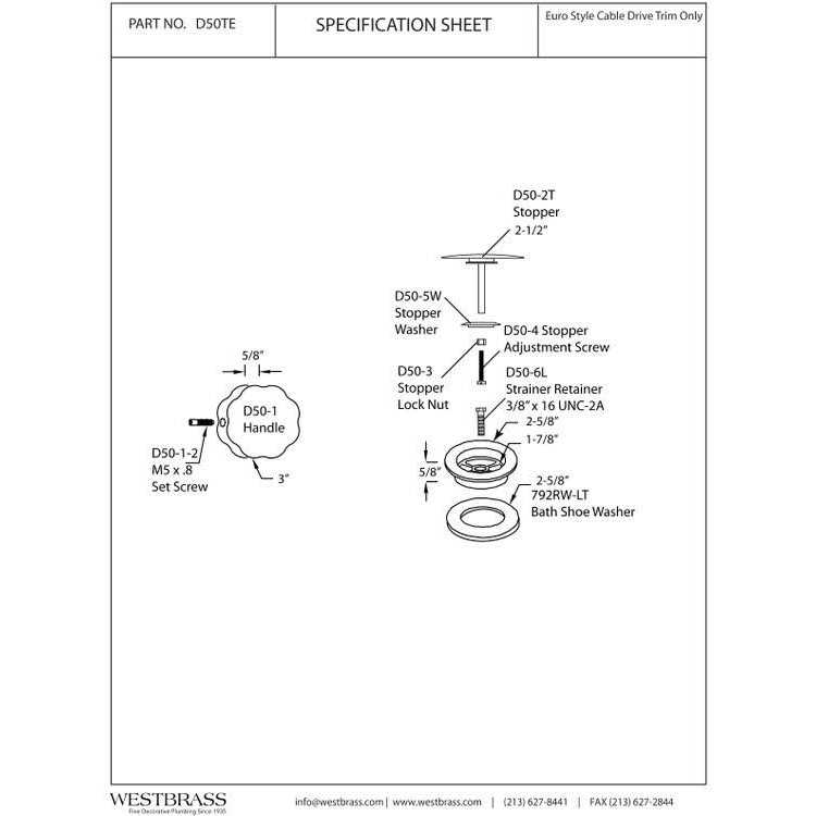 Westbrass European Style Trim for Cable Drive Bath Waste D50TE - Image 5