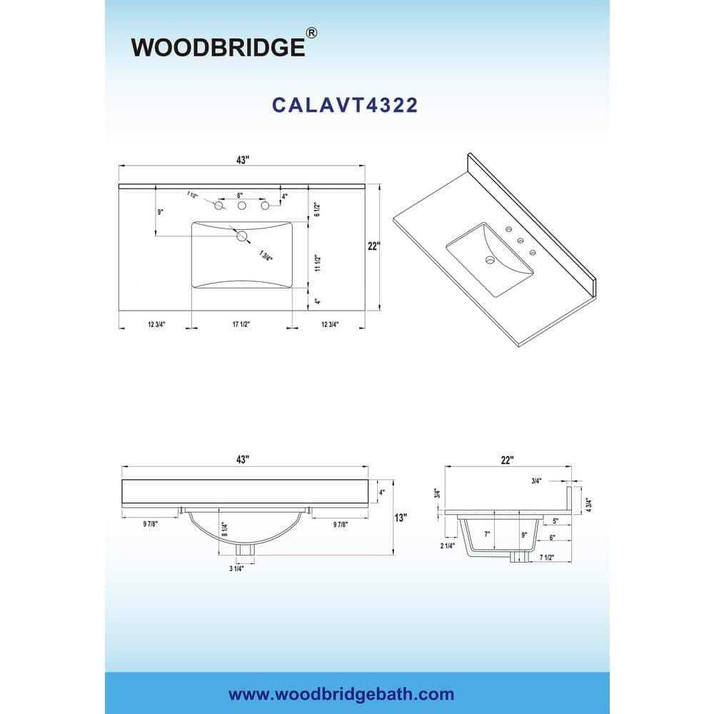 WOODBRIDGE 43 in. W X 22 in. D Engineered Stone Vanity Top in Carrara White with Single White Sink - Image 5