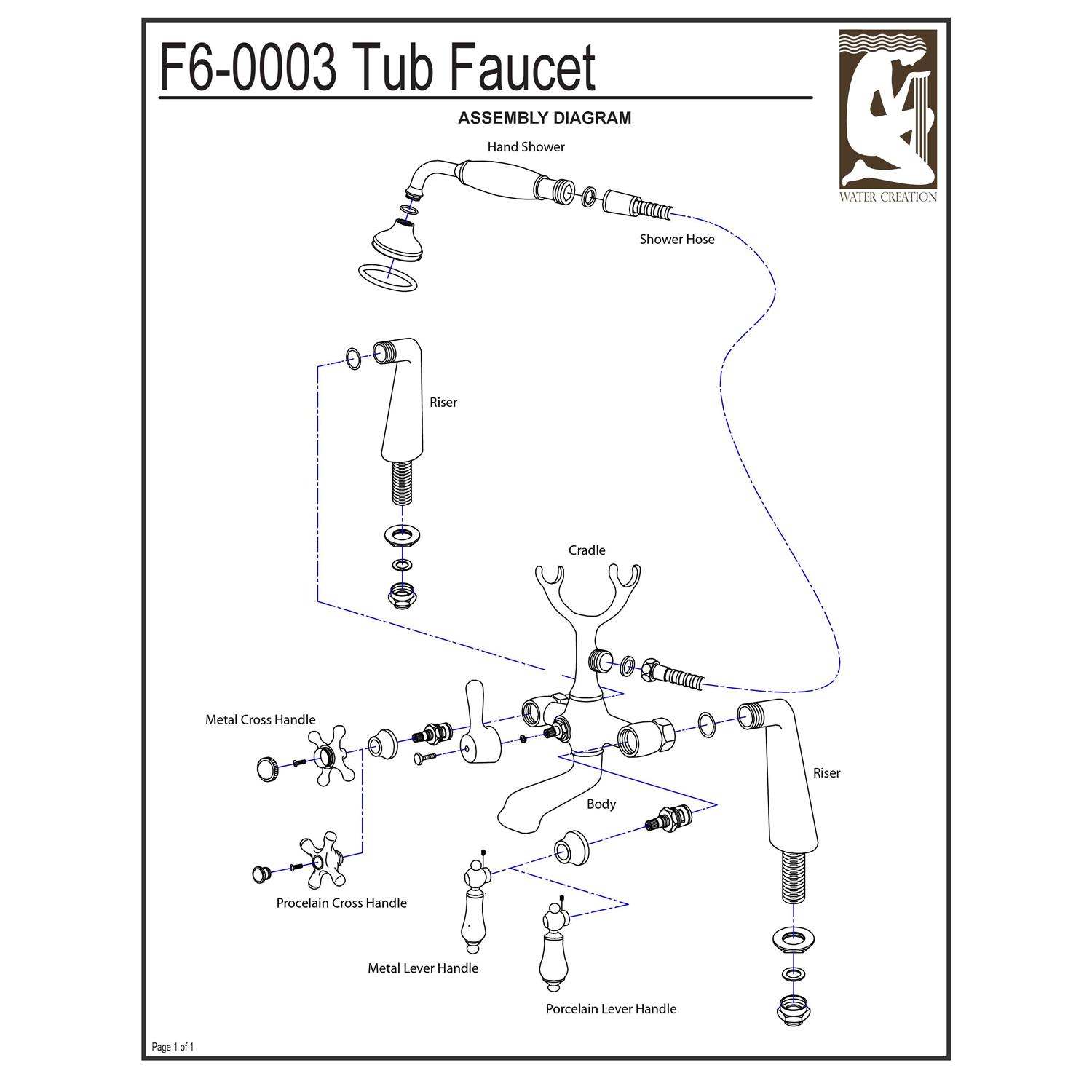 Water Creation Vintage Classic 7-Inch Spread Deck Mount Tub Faucet with Handheld Shower - Image 3