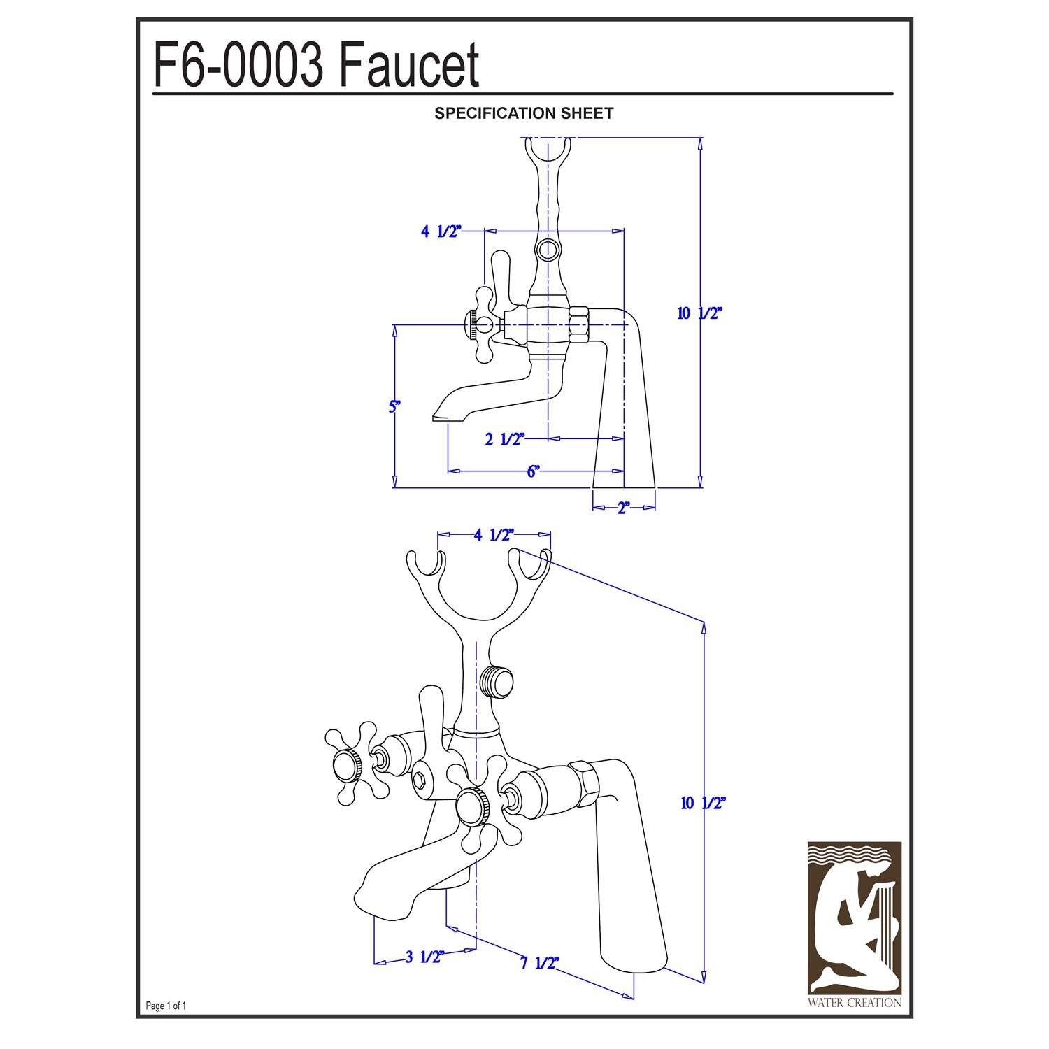 Water Creation Vintage Classic 7-Inch Spread Deck Mount Tub Faucet with Handheld Shower - Image 4
