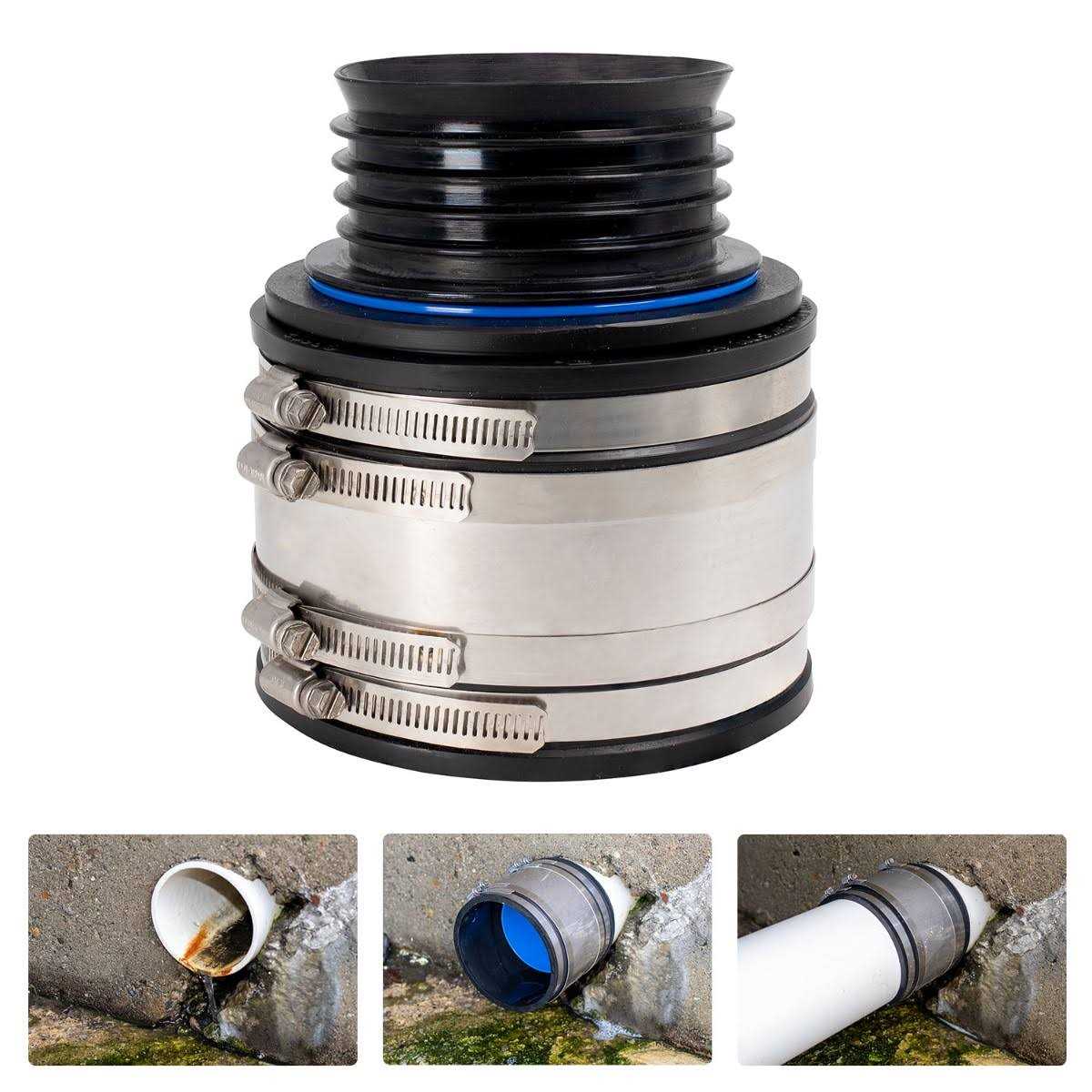 Fernco 4 ICON RC Pushfit DWV Coupling Sheared Off Pipe Connector with Shielded Coupler, Plastic, Cast Iron and Copper