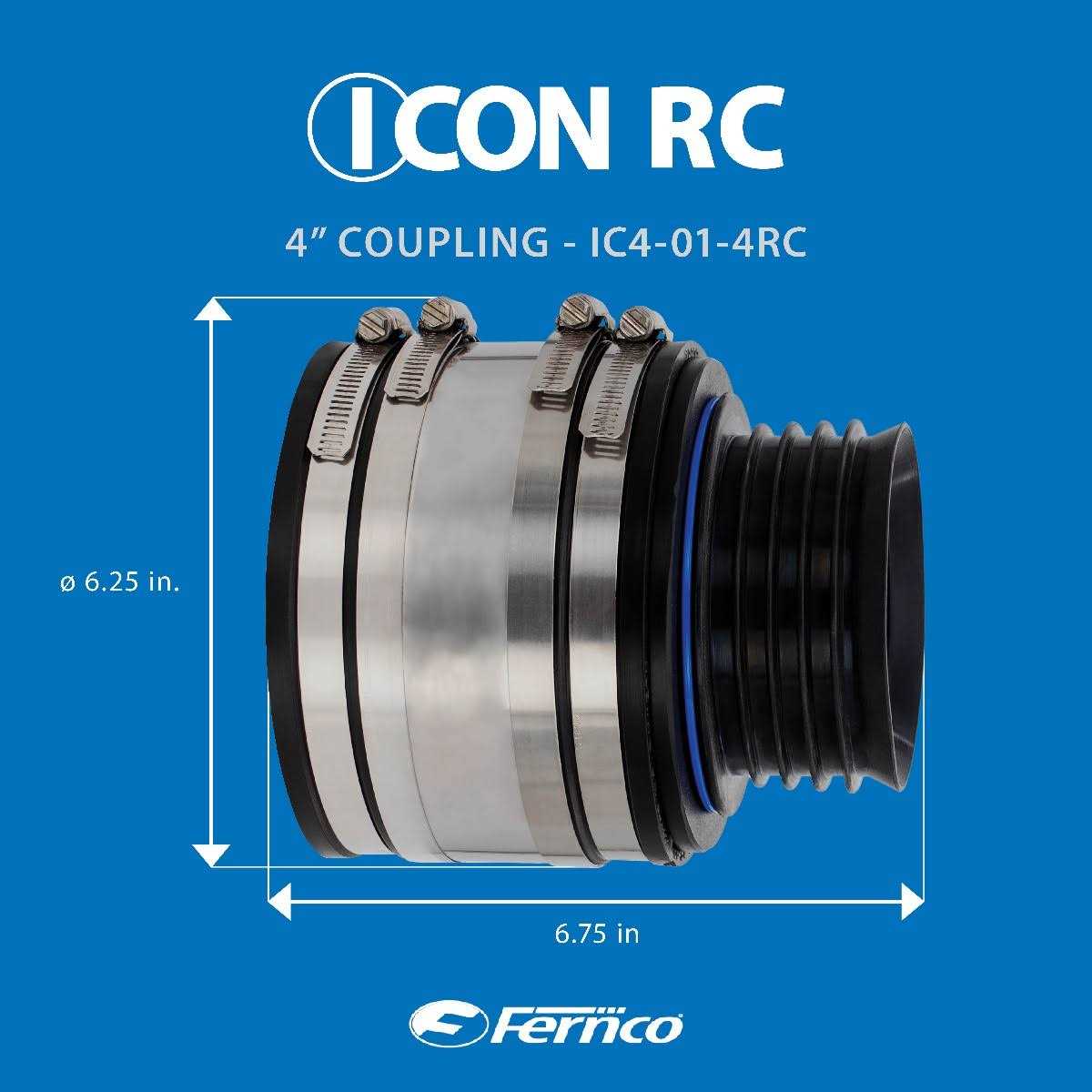 Fernco 4 ICON RC Pushfit DWV Coupling Sheared Off Pipe Connector with Shielded Coupler, Plastic, Cast Iron and Copper - Image 5