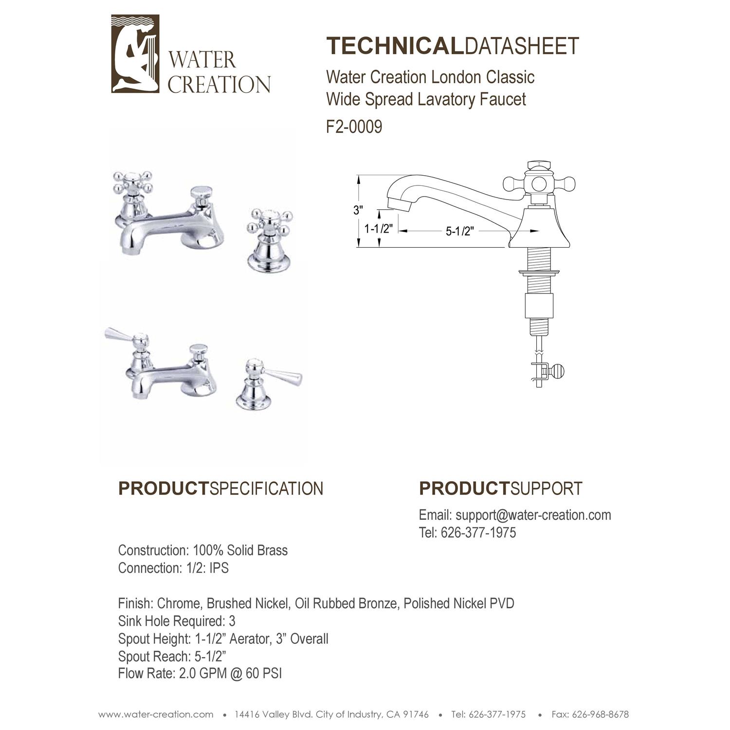 Water Creation American 20th Century Classic Widespread Lavatory Faucet with Pop-Up Drain - Image 5