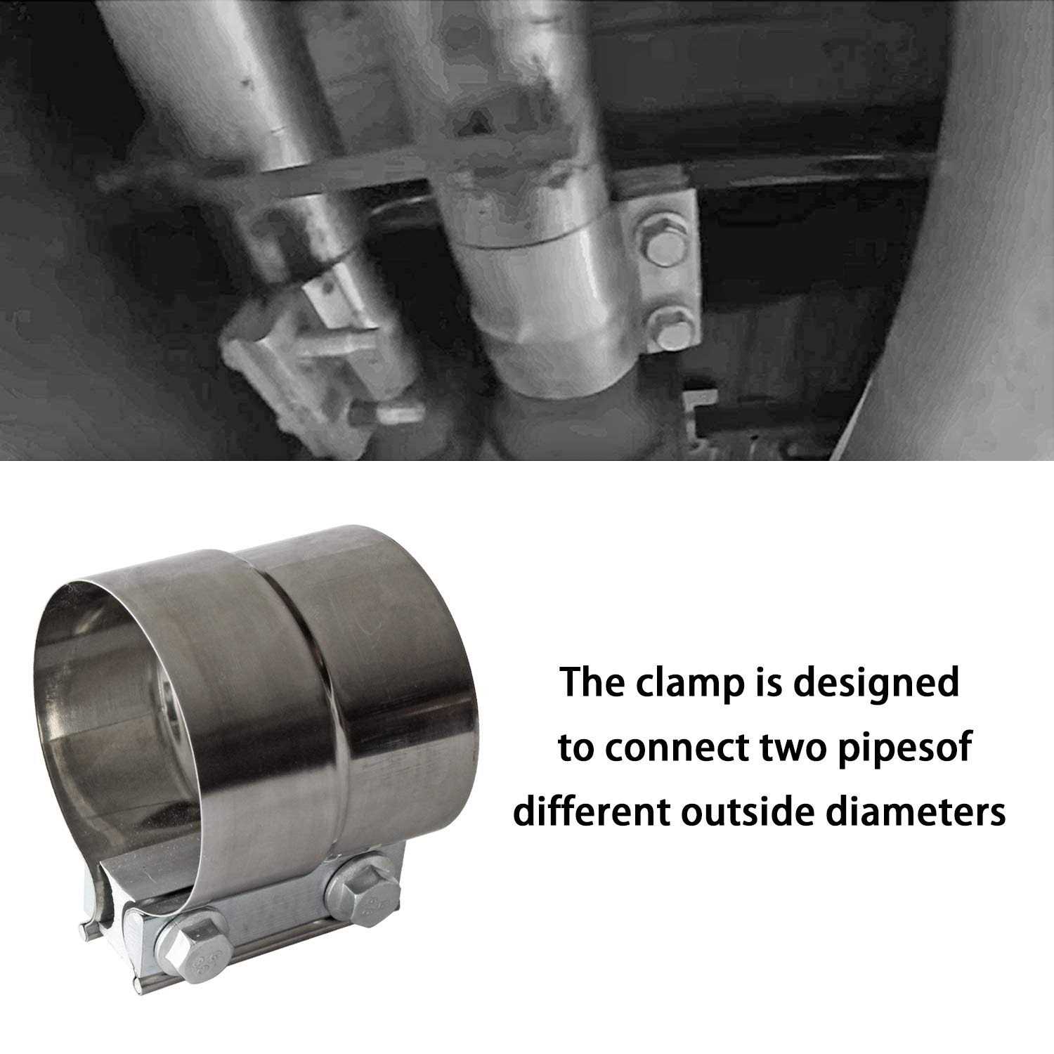 Exhaust Clamps Band Clamp Lap Joint Stainless Steel Lap Joint Exhaust Band Clamp with 1 Block 2Pcs Od Id Exhaust Pipe - Image 4