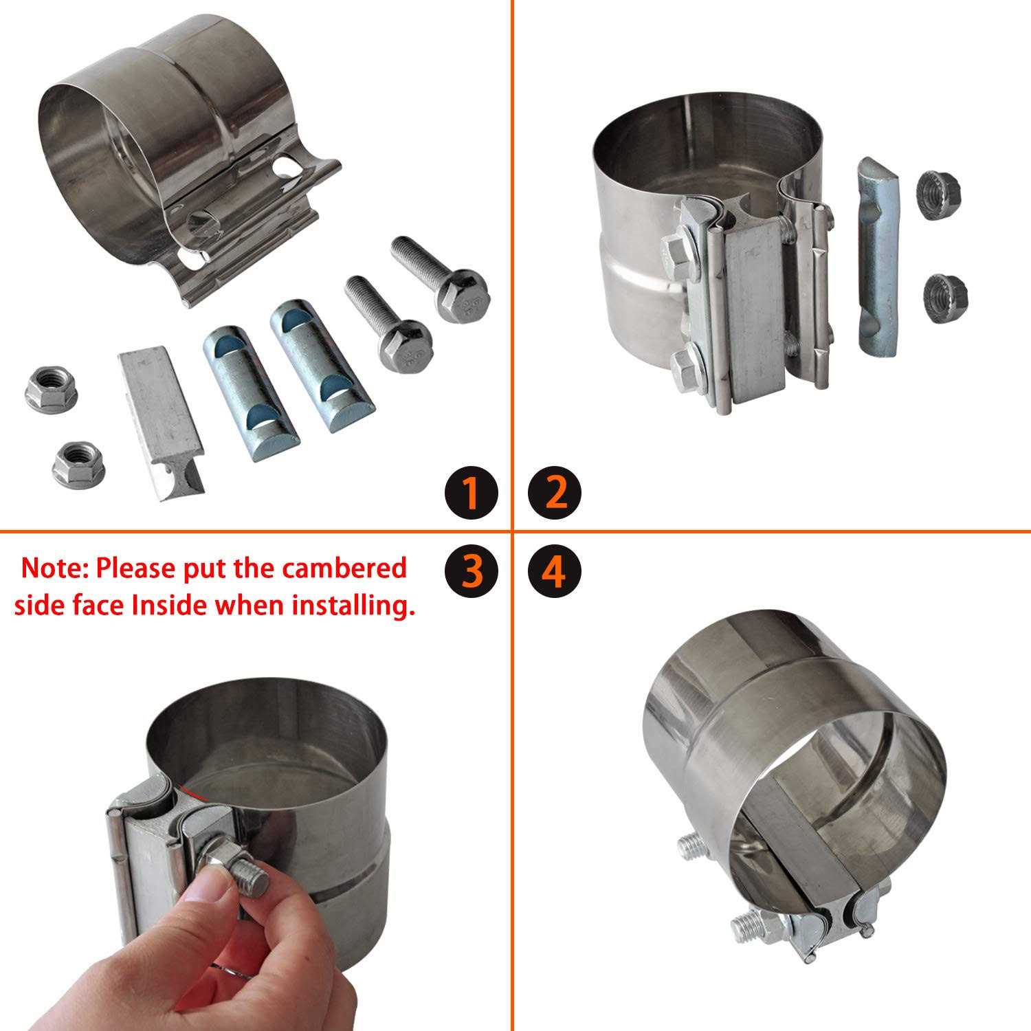 Exhaust Clamps Band Clamp Lap Joint Stainless Steel Lap Joint Exhaust Band Clamp with 1 Block 2Pcs Od Id Exhaust Pipe - Image 5