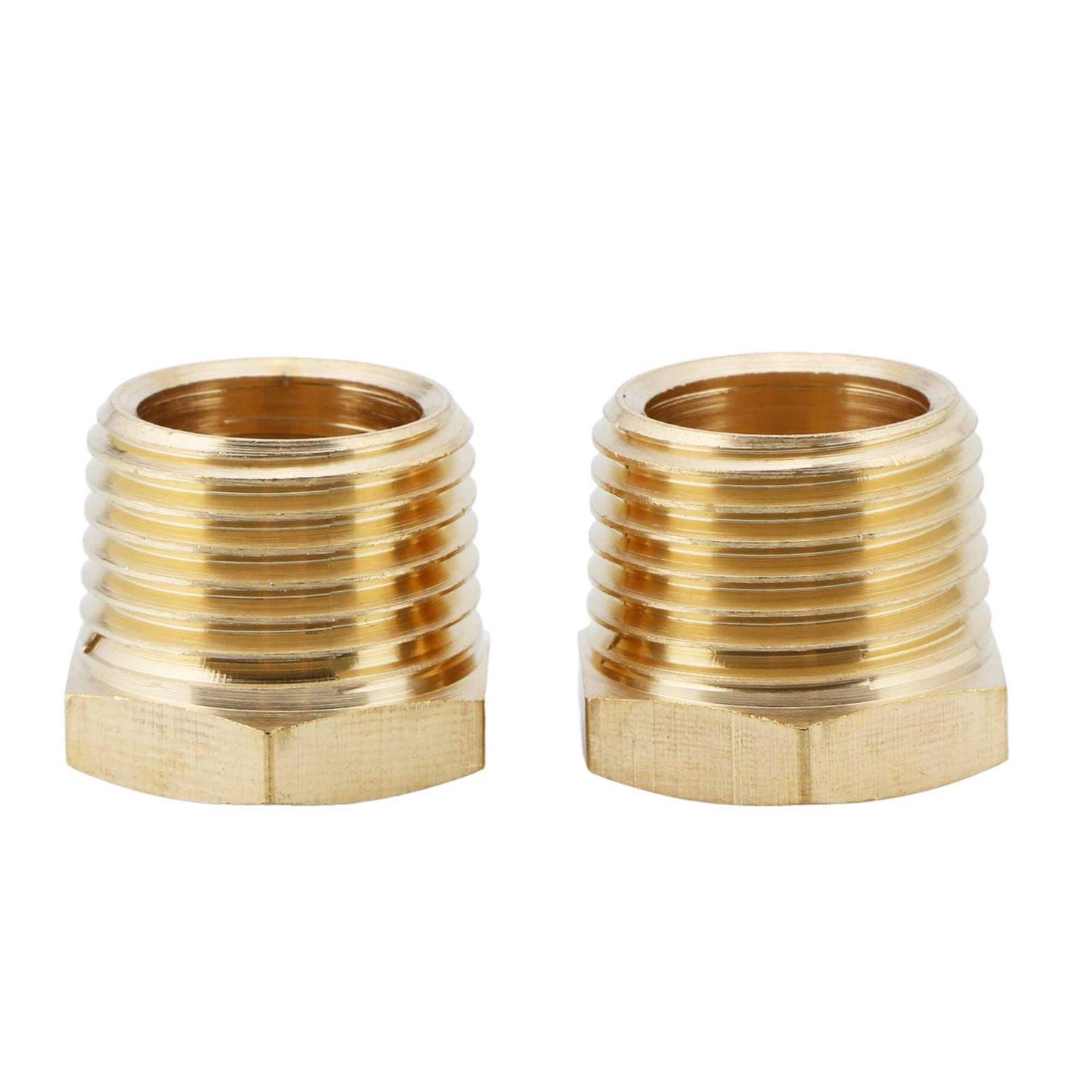 U.S. Solid 2pcs Brass Reducer Hex Bushing Brass Threaded Pipe Fitting NPT Male x NPT Female Adapter