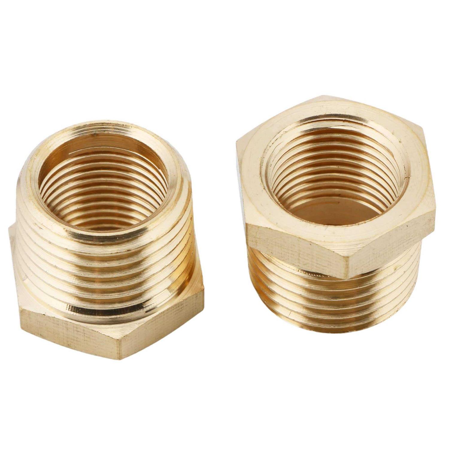 U.S. Solid 2pcs Brass Reducer Hex Bushing Brass Threaded Pipe Fitting NPT Male x NPT Female Adapter - Image 2