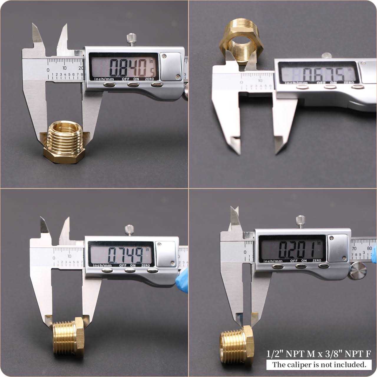 U.S. Solid 2pcs Brass Reducer Hex Bushing Brass Threaded Pipe Fitting NPT Male x NPT Female Adapter - Image 3