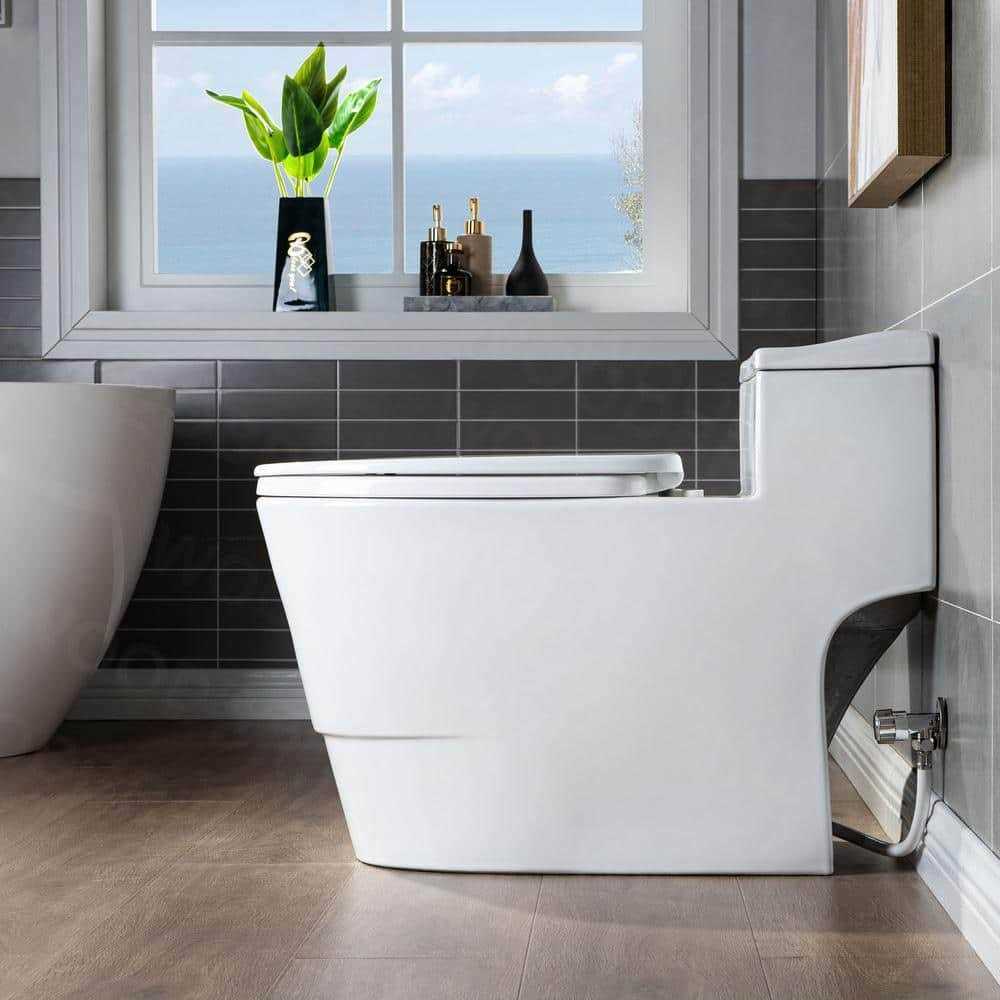 WOODBRIDGE 1-piece 1.28 GPF Conserver High Efficiency Dual Flush All-in-One Toilet with Soft Closed Seat Included in White - Image 3