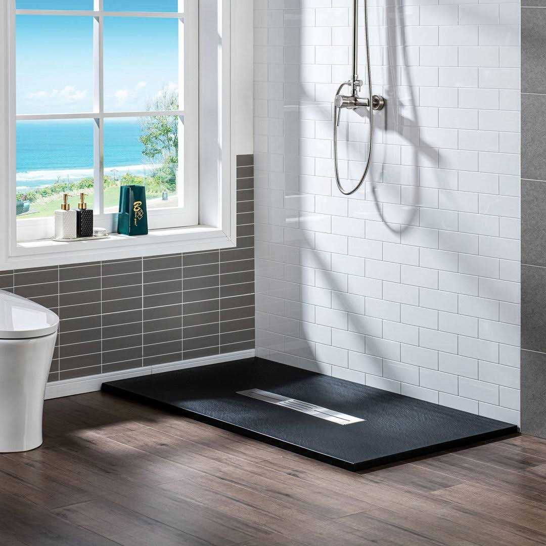 WoodBridge 60 in. L x 36 in. W Alcove Zero Threshold Shower Pan Base with Center Drain SCS-BL-6036 - Image 5
