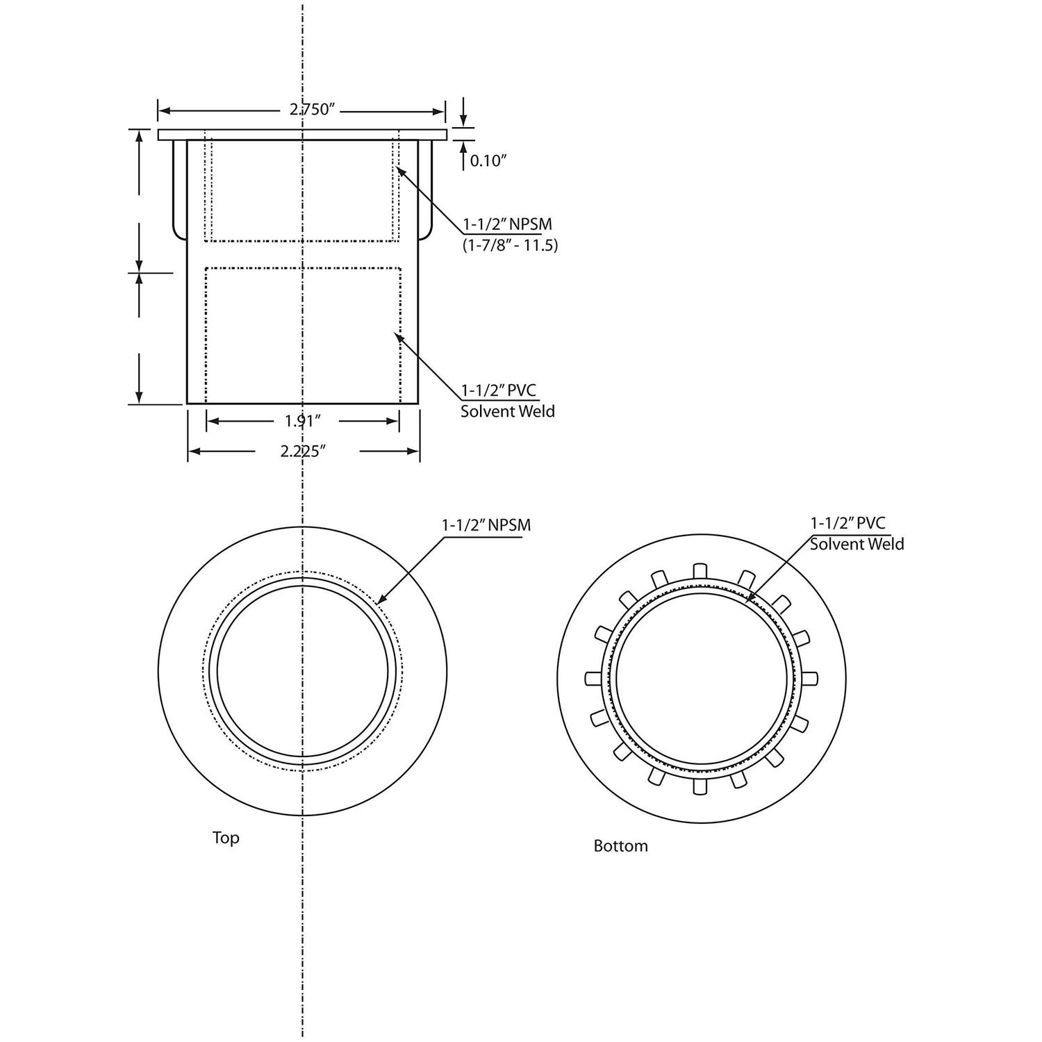 Westbrass 442A 1.5 in. Schedule 40 Straight Adapter in ABS - Image 4