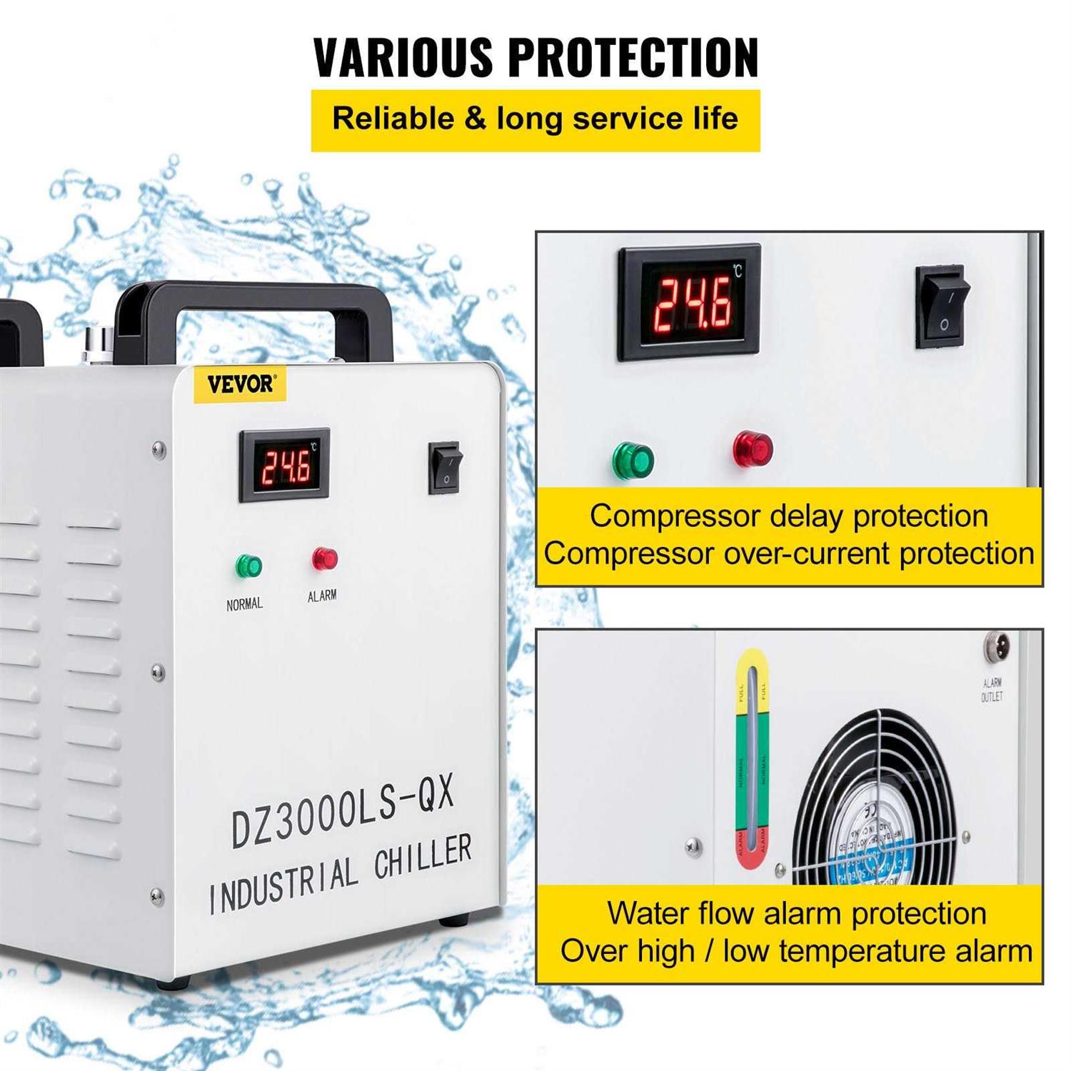 VEVOR Water Chiller CW-3000 Industrial Chiller 9L Thermolysis Type Water Chiller 50W/°C - Image 4
